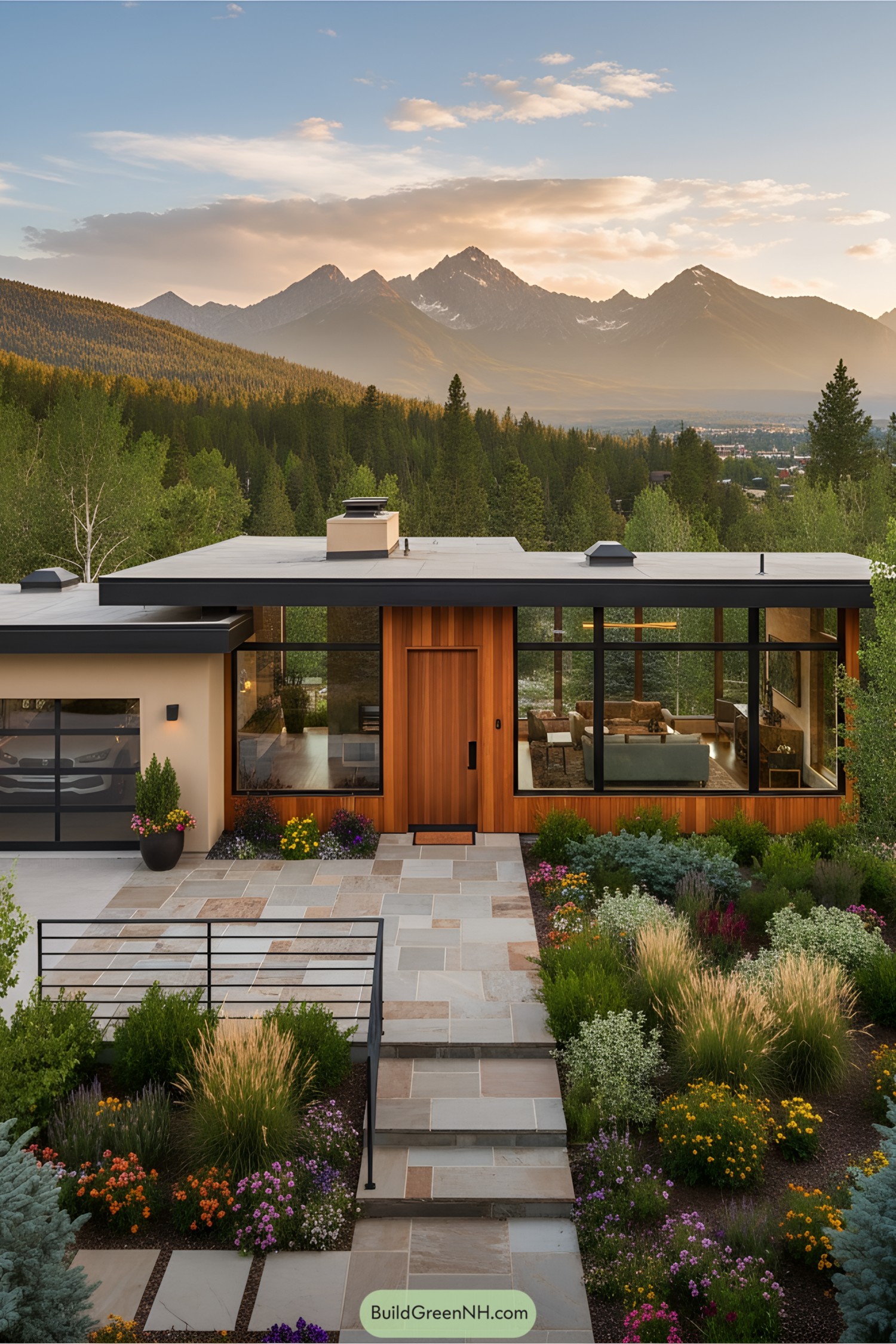 Contemporary house set in a scenic mountain landscape