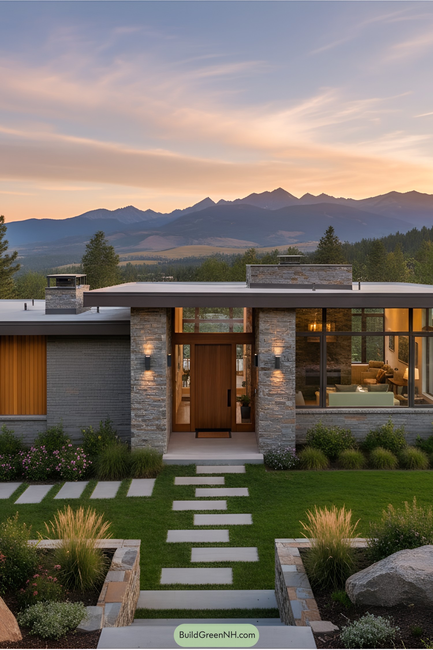 Modern mountain house with stone accents and stunning views