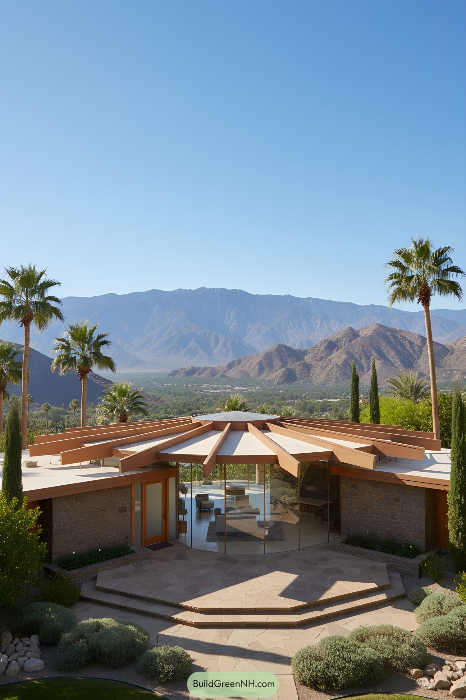 Mid-century modern house with a mountain view