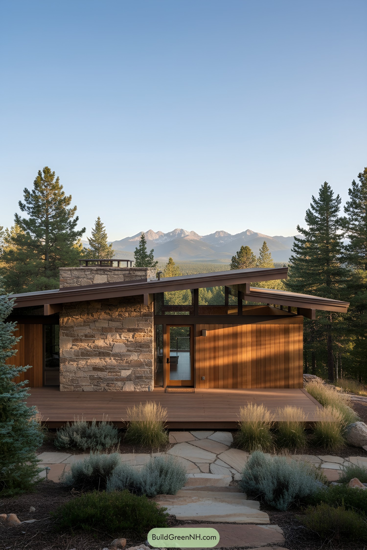 Mid-century house with mountain backdrop