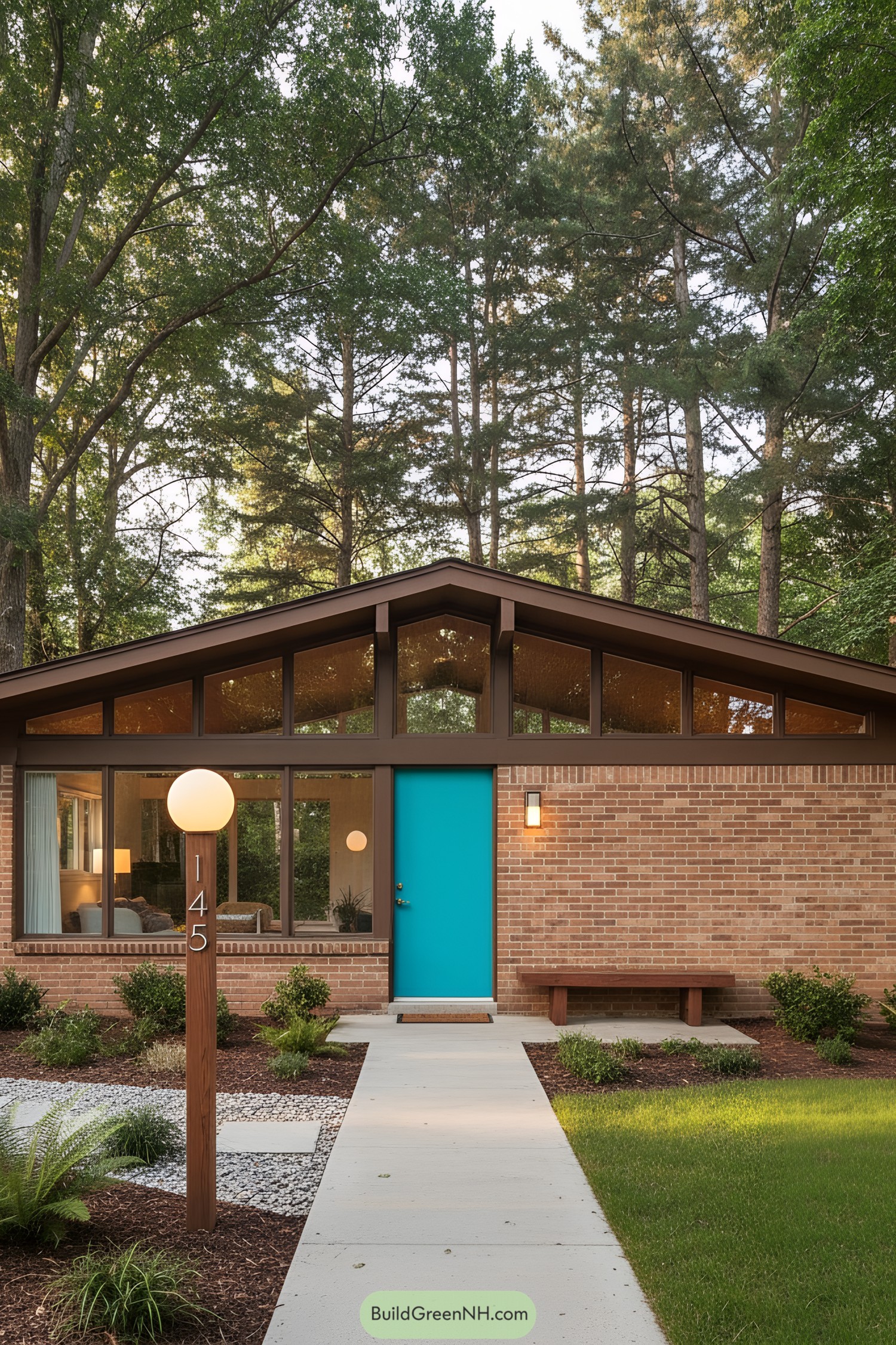 Mid-century modern ranch with bright blue door