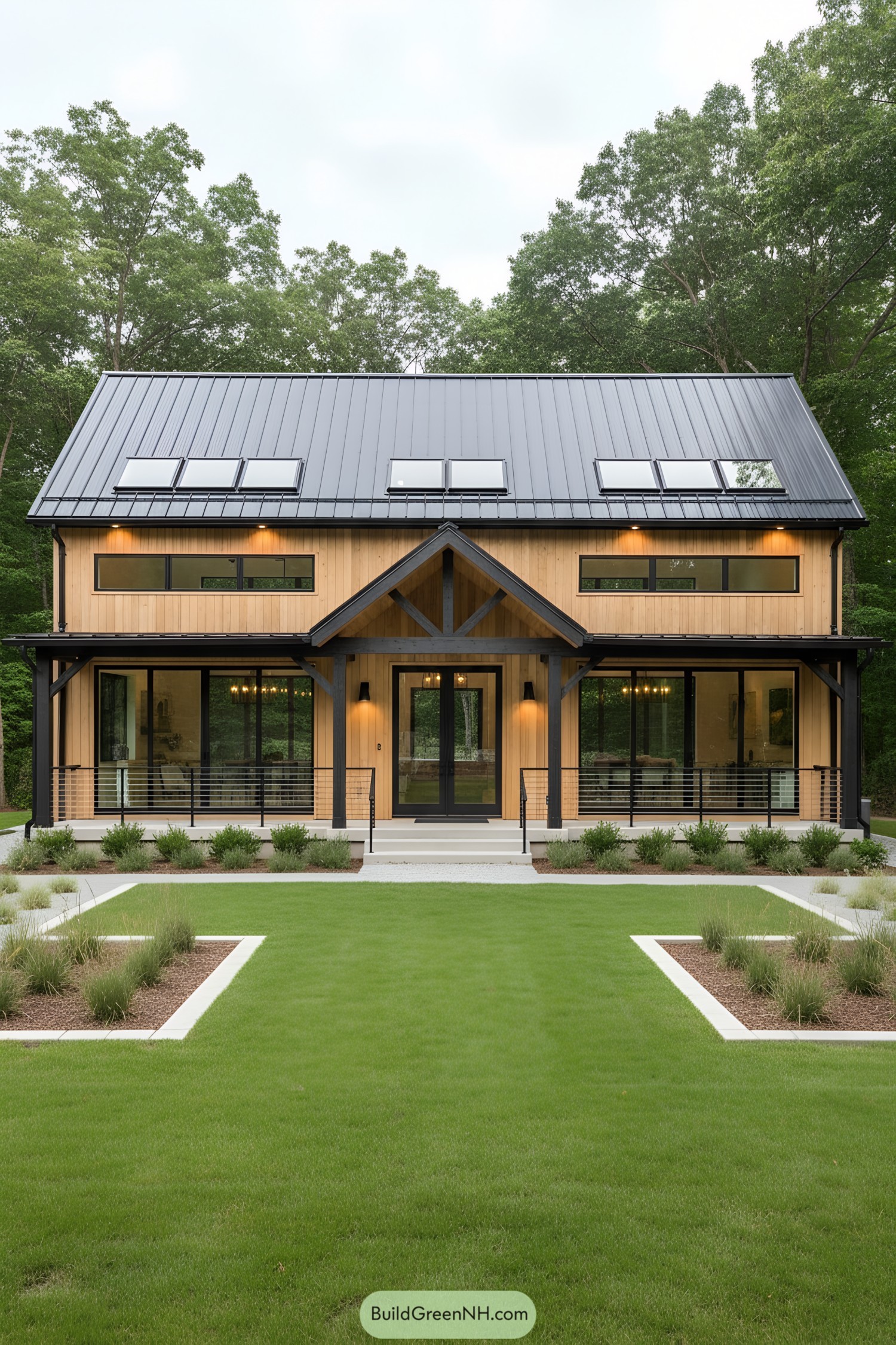 Contemporary barn house amidst lush greenery
