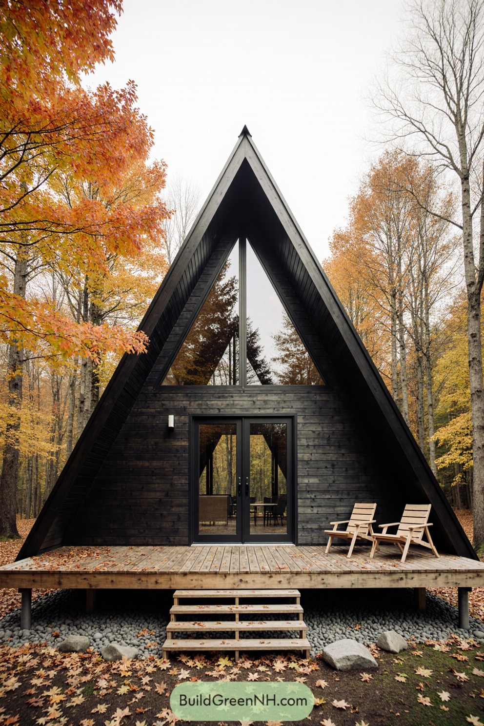 Chic A-Frame nestled in vivid fall forest