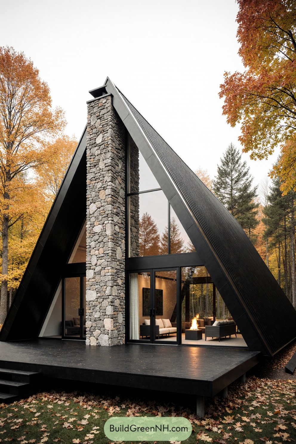 Modern cabin with autumn trees