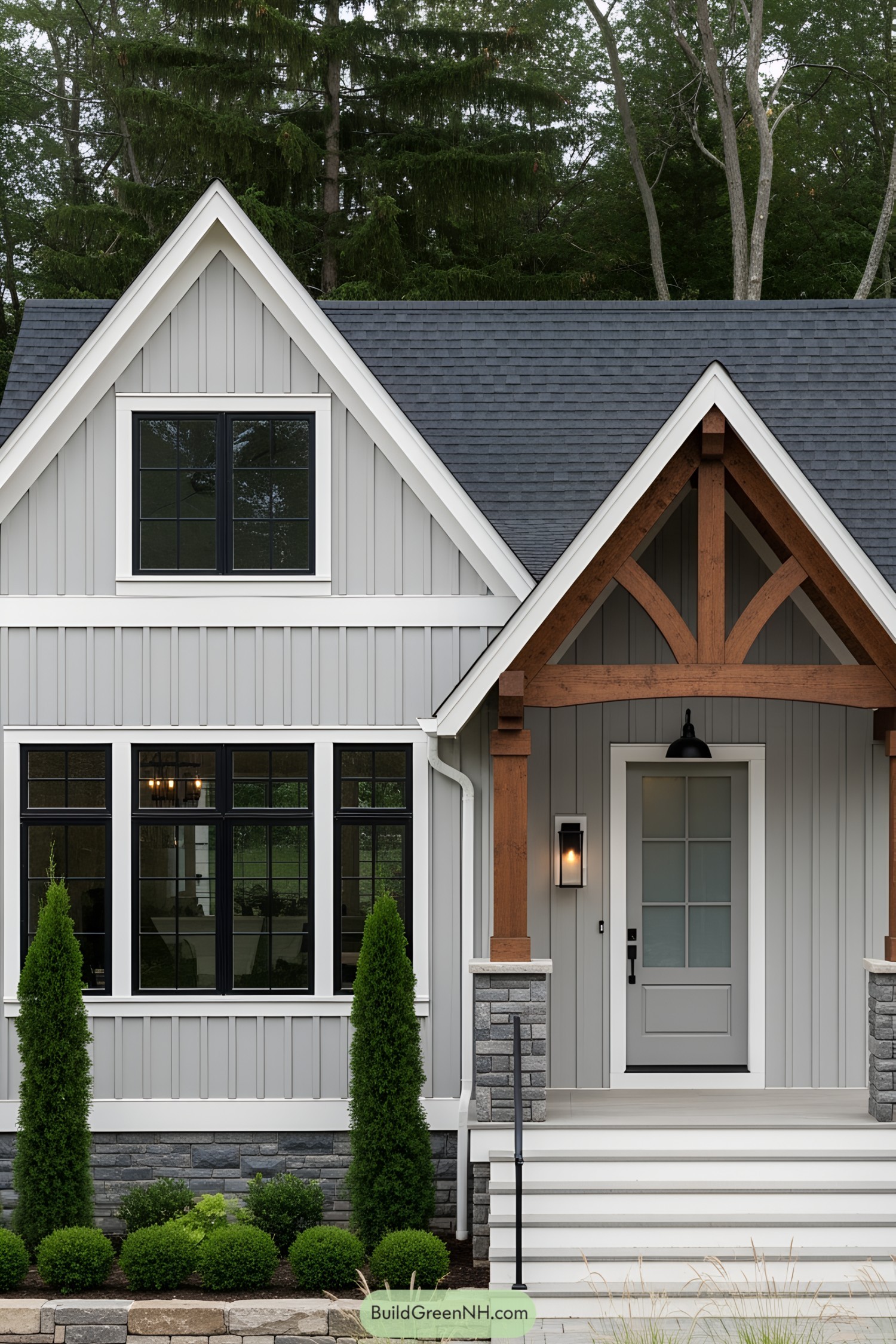 Charming gray cottage with wooden accents