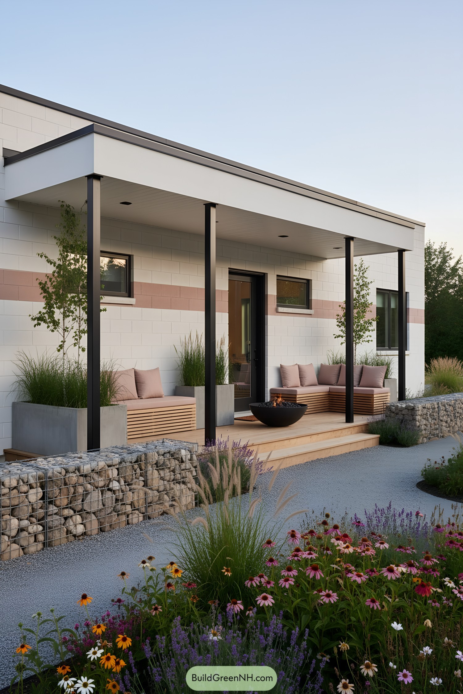 Modern porch with a sleek, inviting design