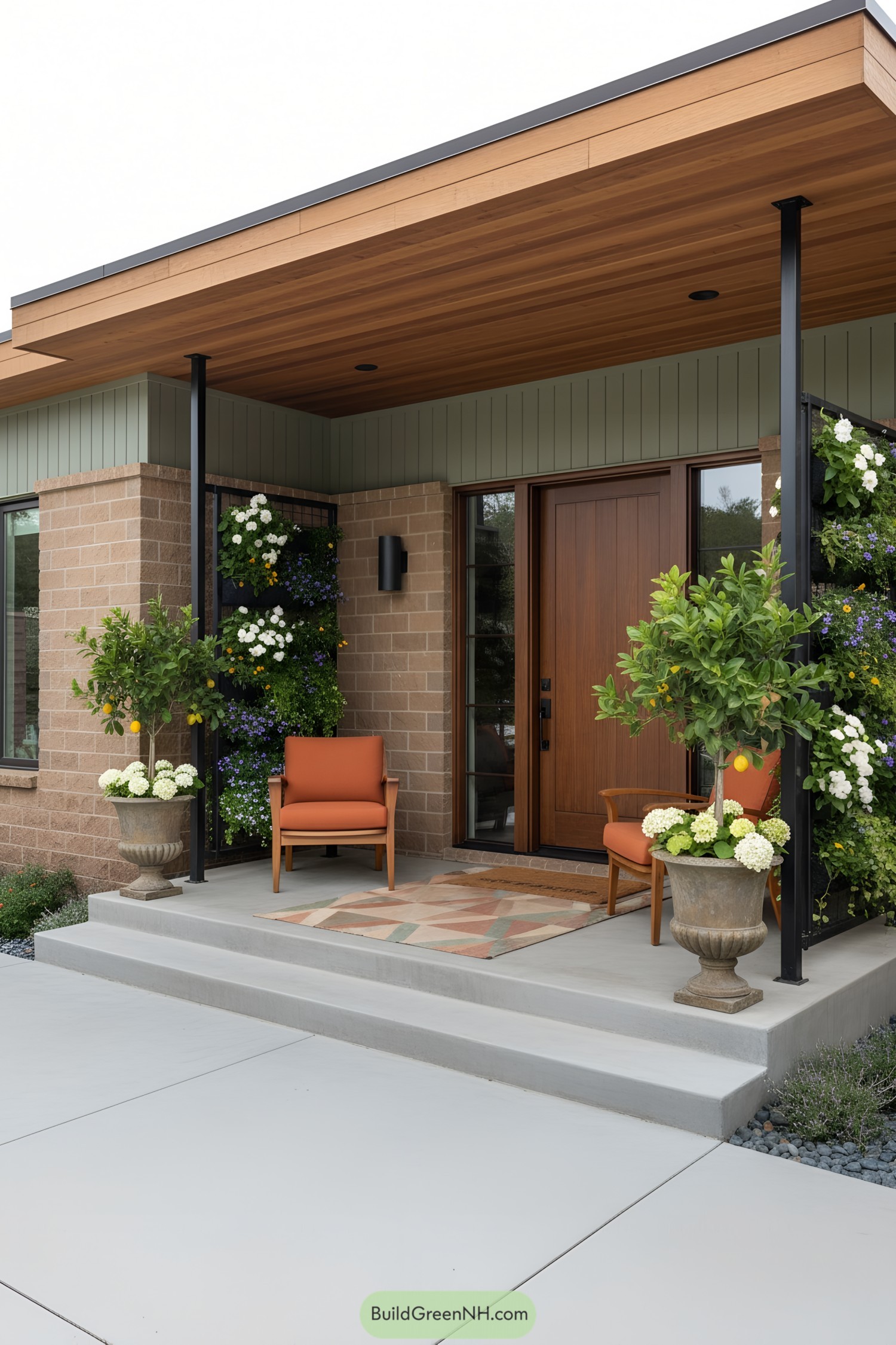 Modern cottage with a lush porch