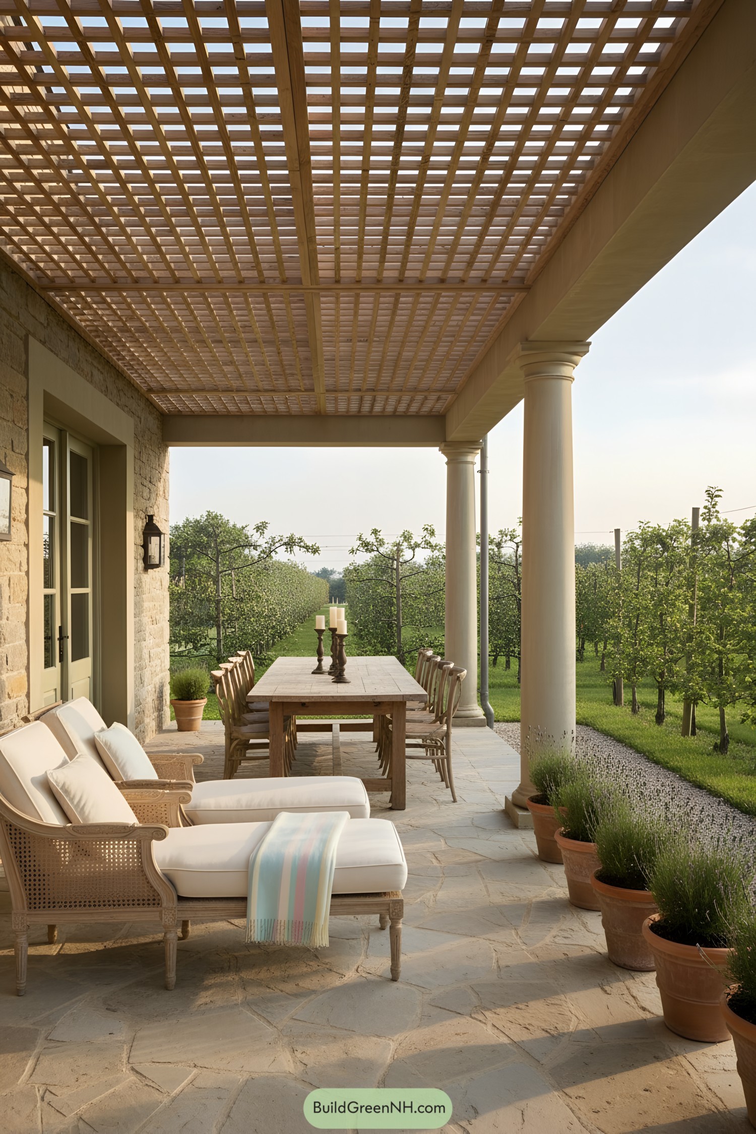 Chic cottage with large porch and greenery