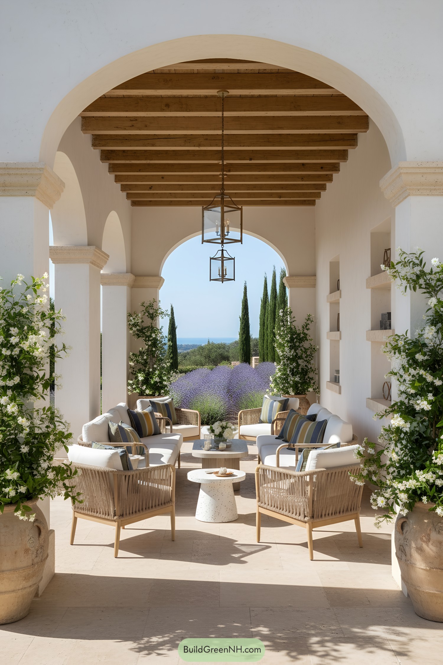 Stylish covered porch with elegant seating