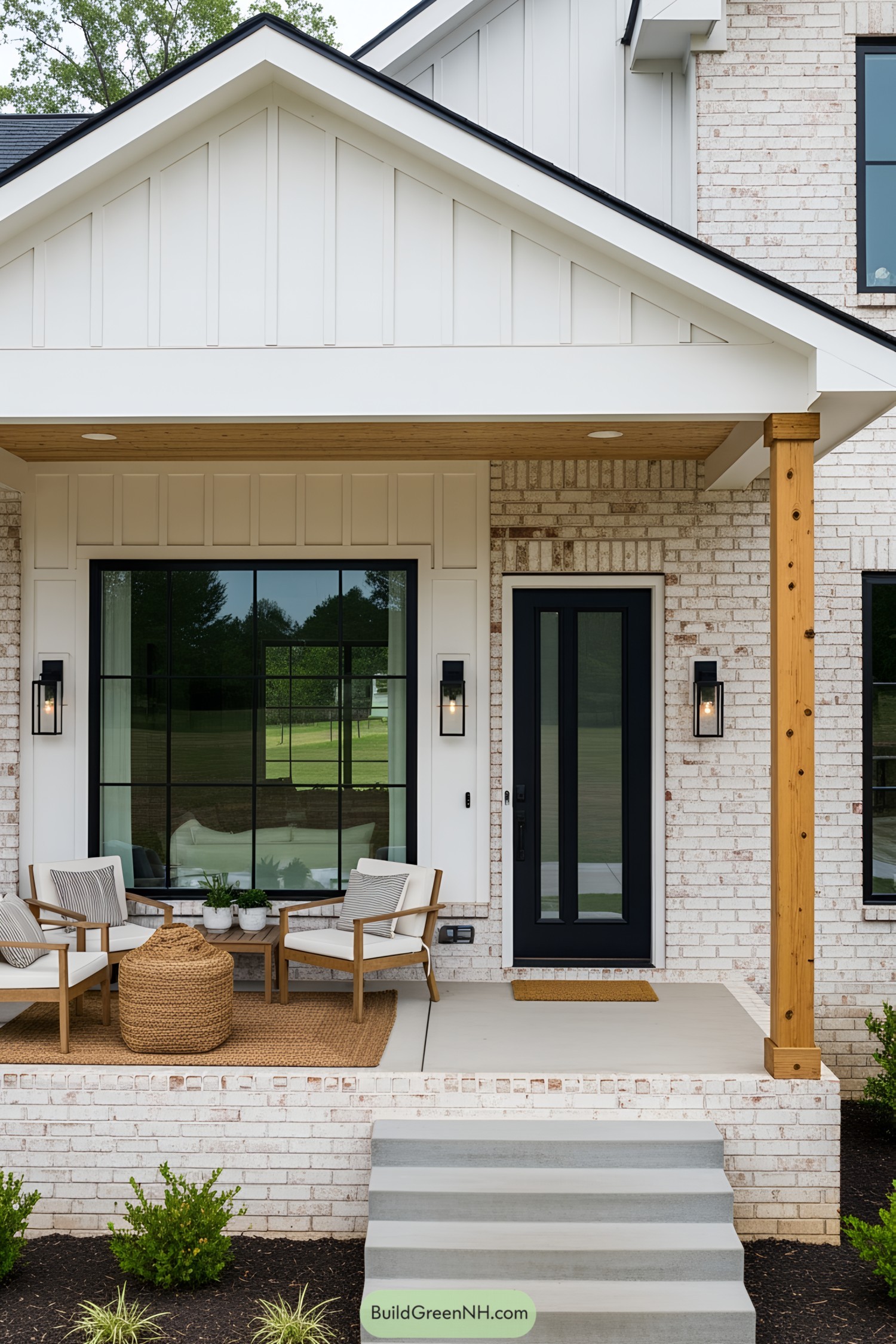 Chic modern porch with cozy seating