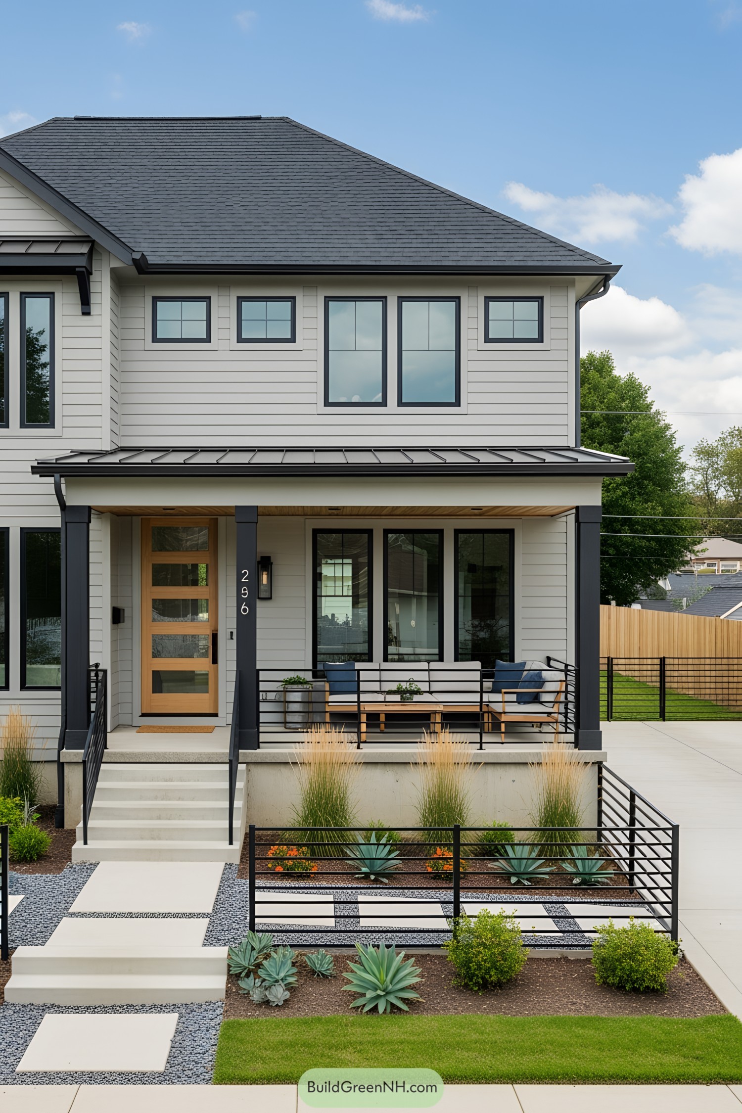 Modern porch with sleek furniture and chic design