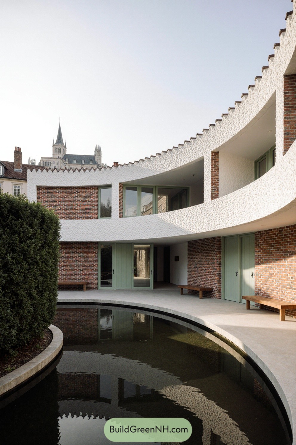 Modern house with a pond in the courtyard