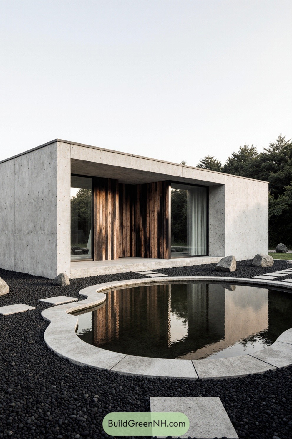Contemporary house with a pond in the courtyard