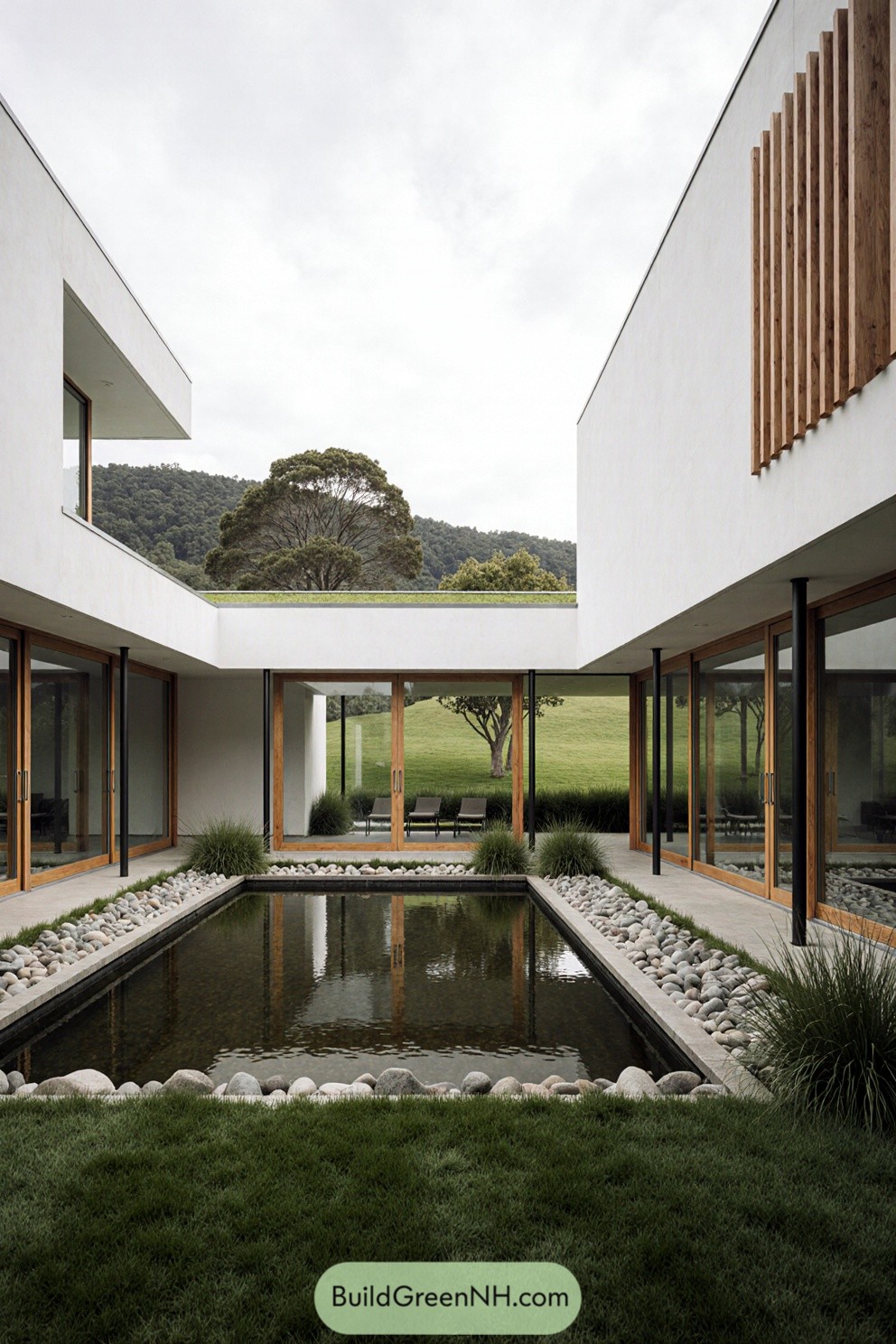 Contemporary house with a pond in the courtyard