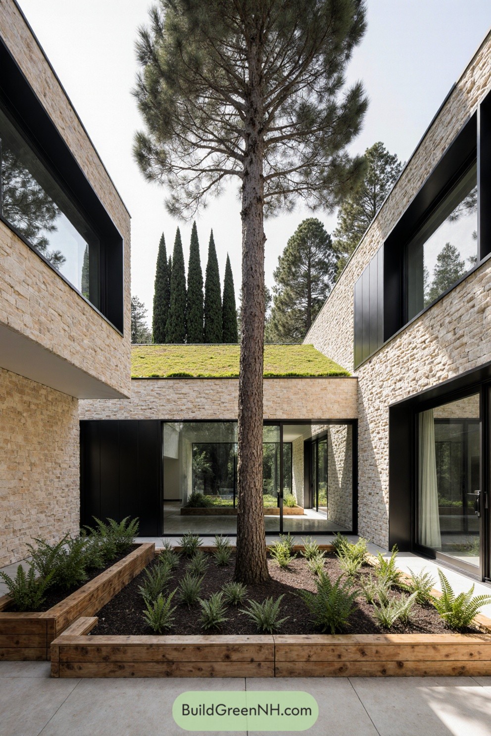 Contemporary house with a tree-centered courtyard