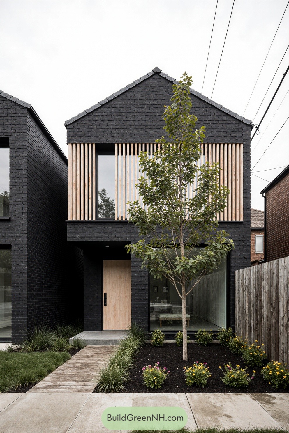 Contemporary house with tree in front courtyard