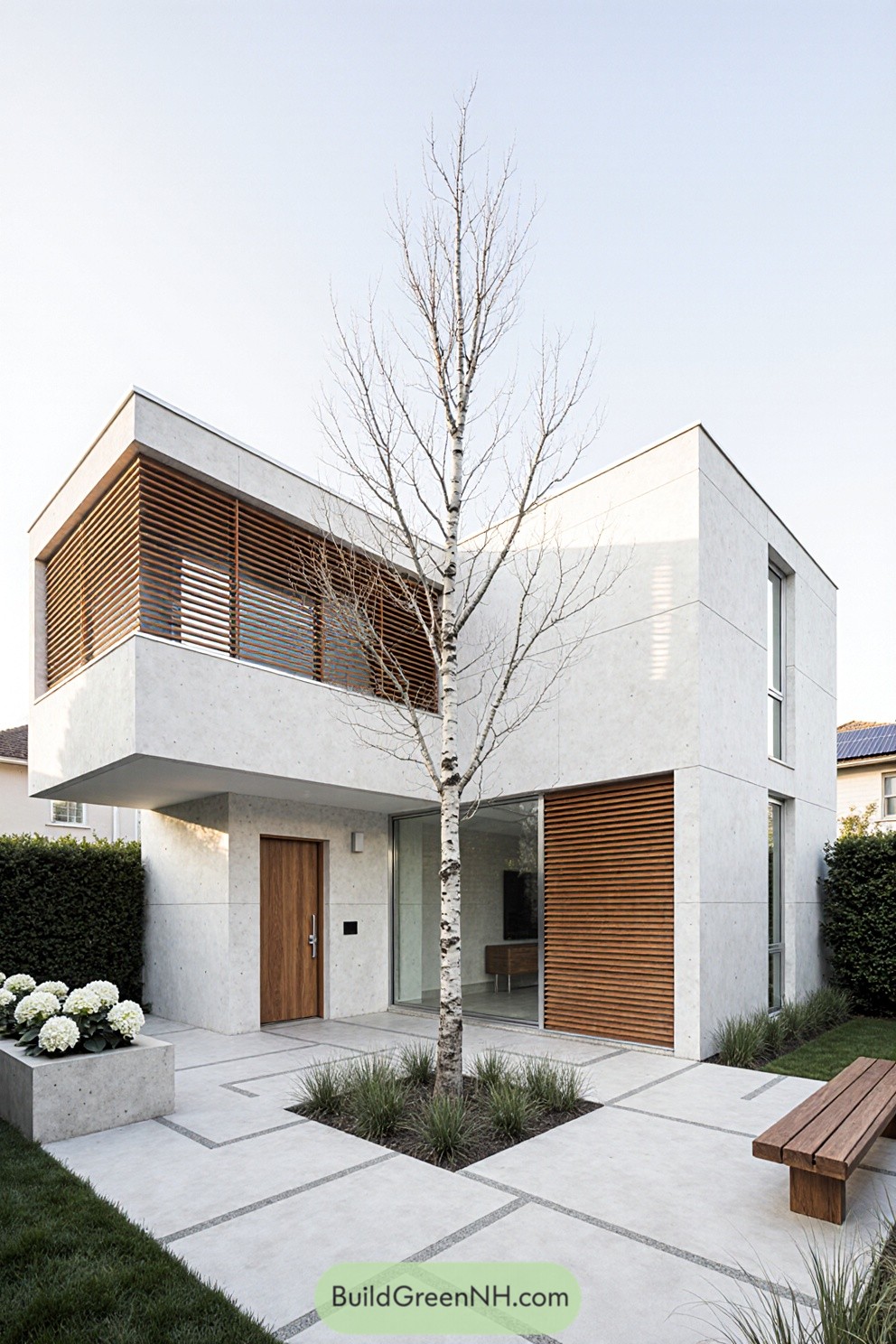Modern home with a tree in the courtyard