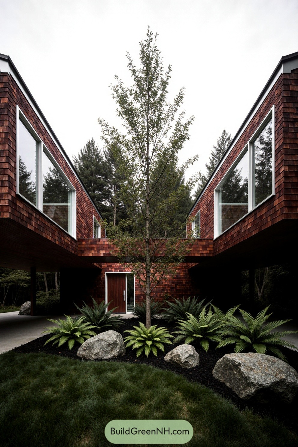 Modern house with central tree courtyard