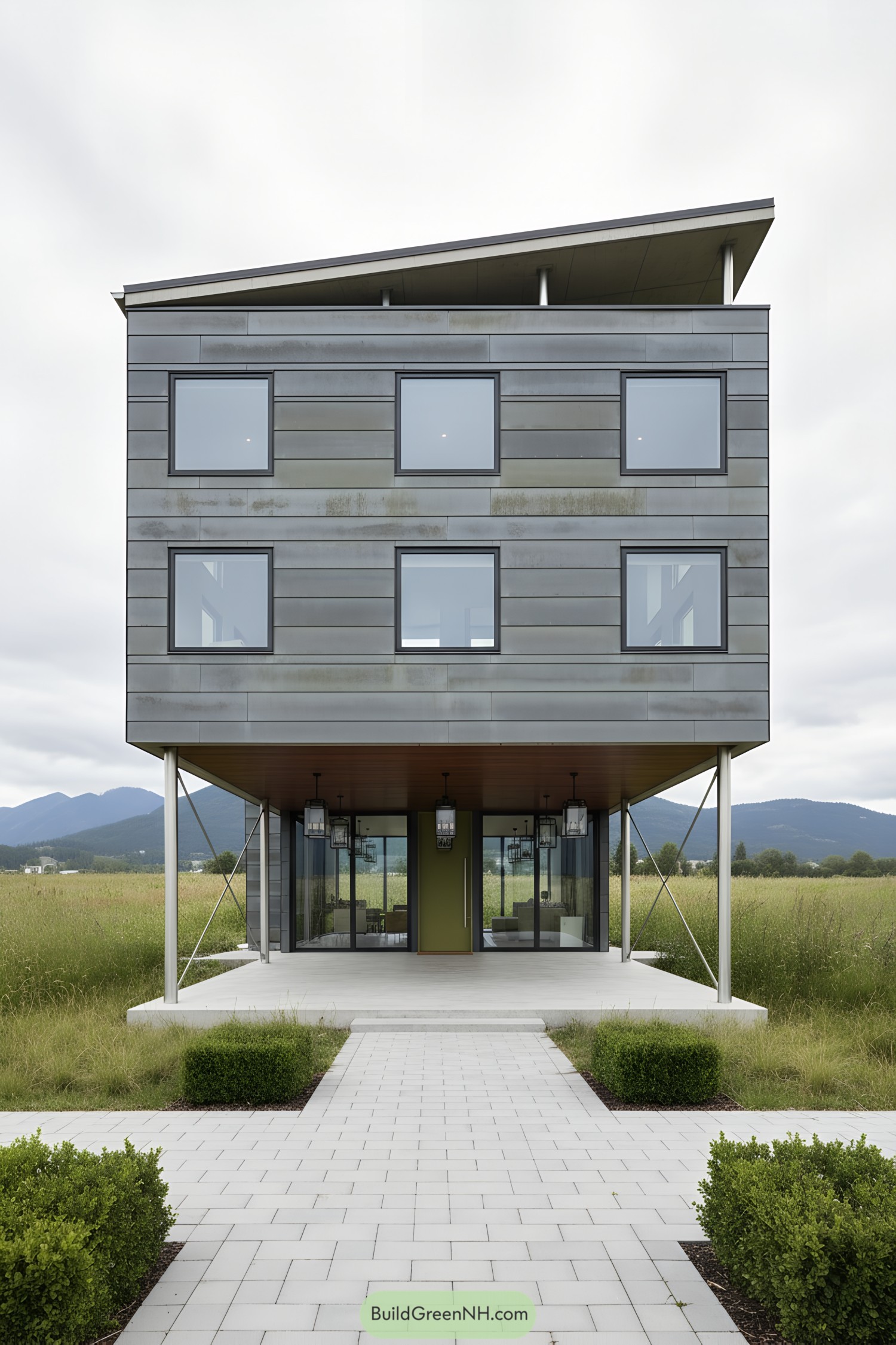 Modern stilt house with open outdoor space underneath