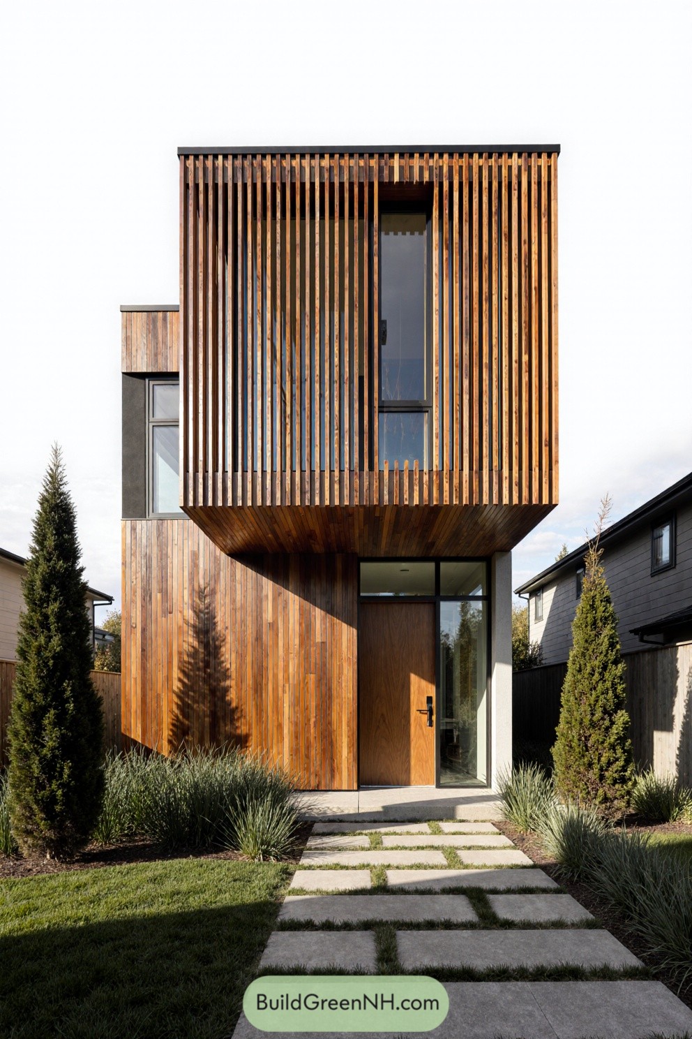 Contemporary house with vertical timber slat facade