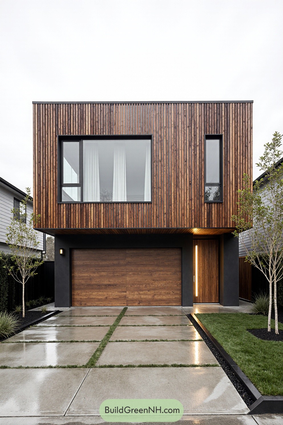 Modern house with vertical timber slat facade