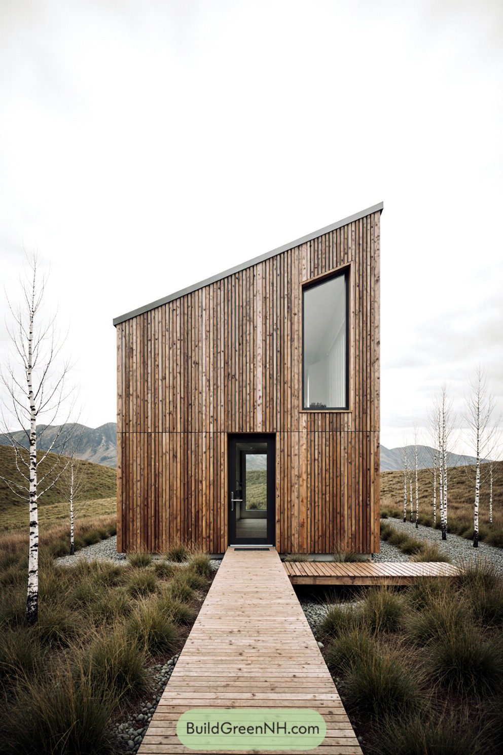 Modern house with vertical timber slat facade in natural setting