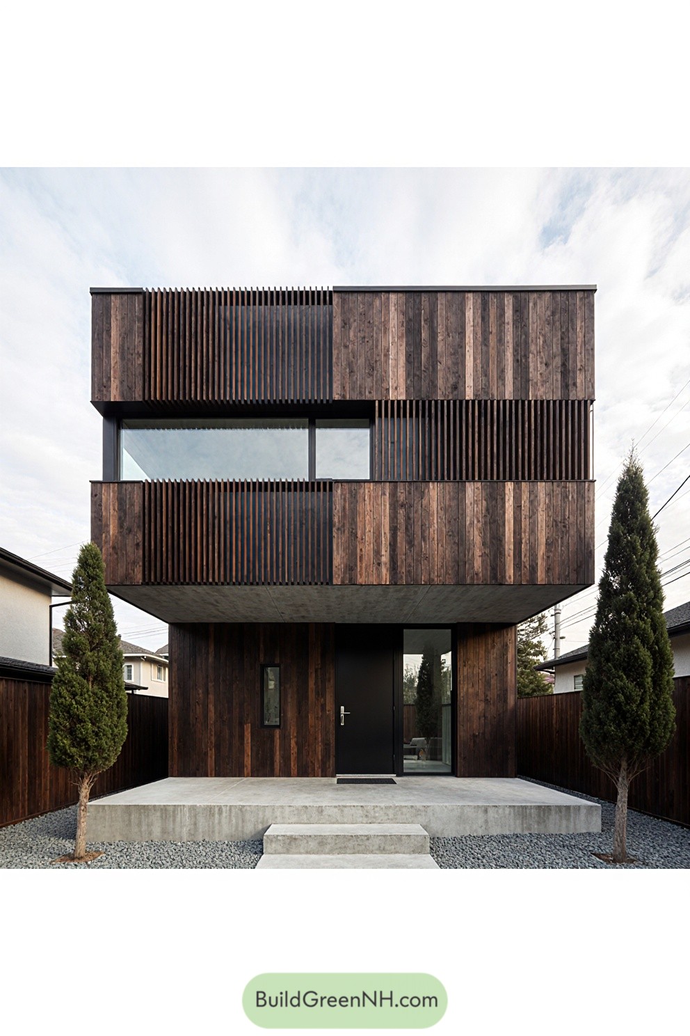 Modern house with vertical timber slats on a cubic design