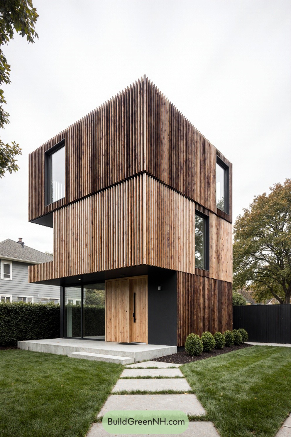 Modern house with vertical timber slat exterior