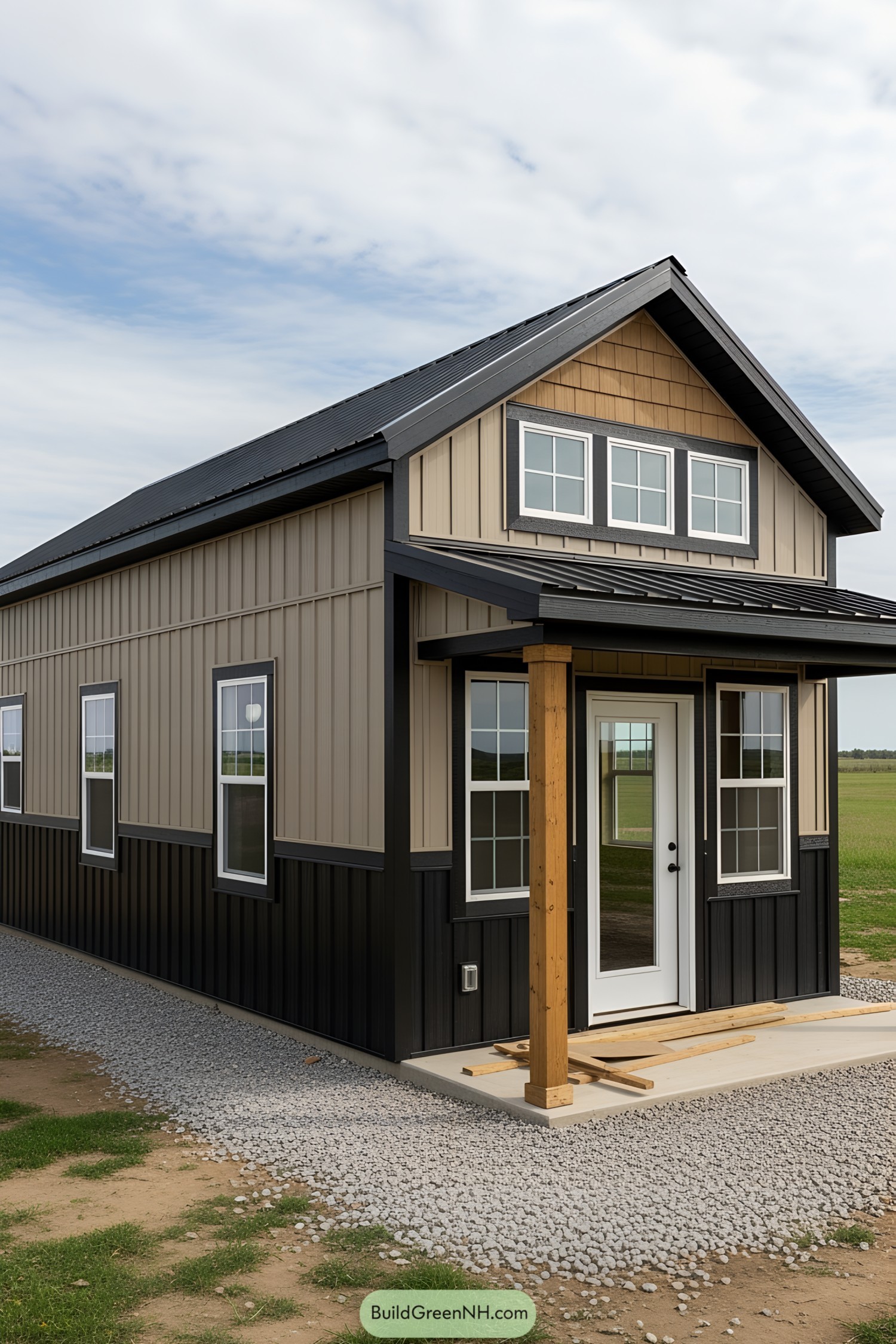 Brown and Black Cottage with a Symmetrical Facade