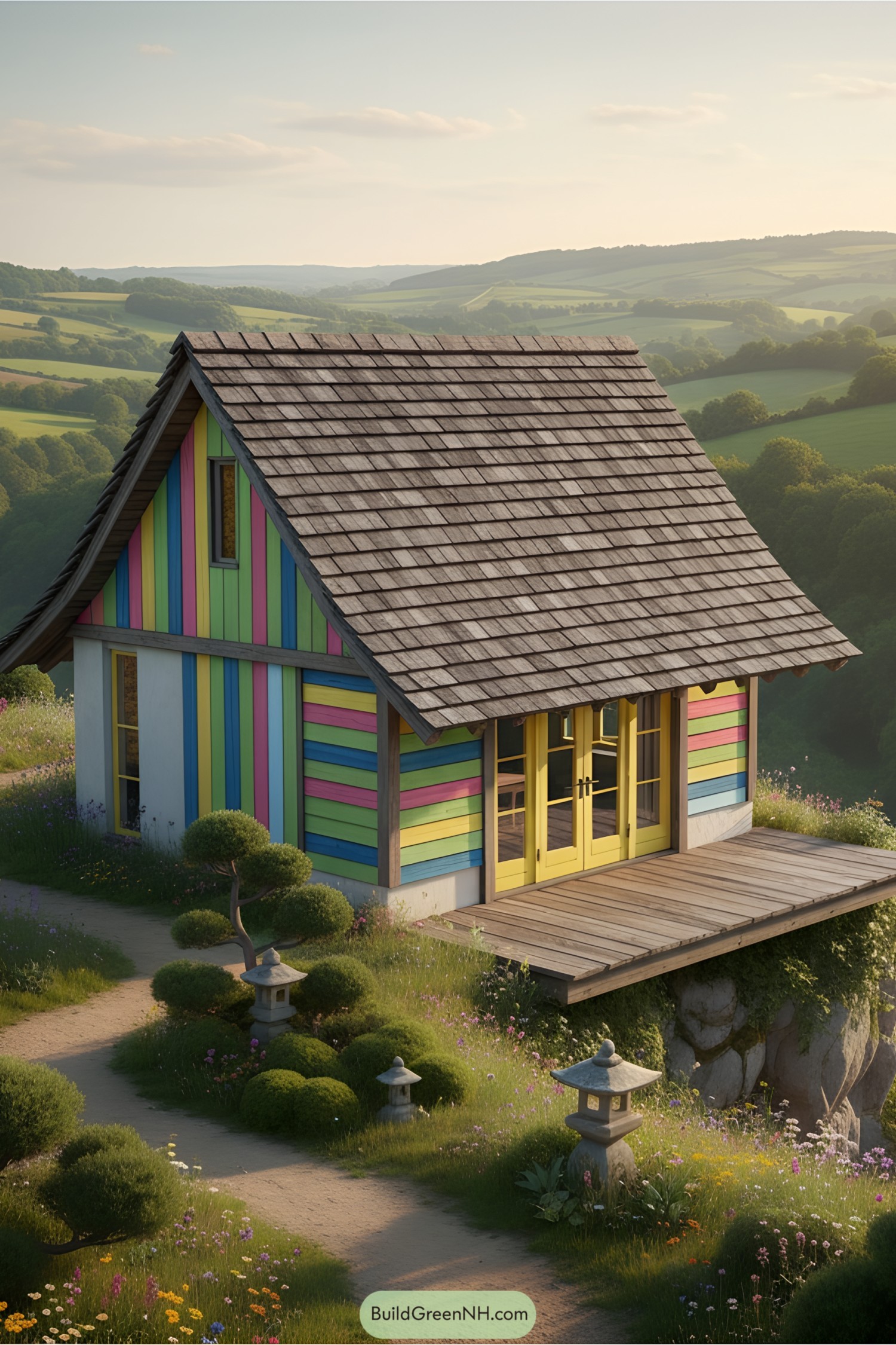 Quirky cottage with vibrant slats