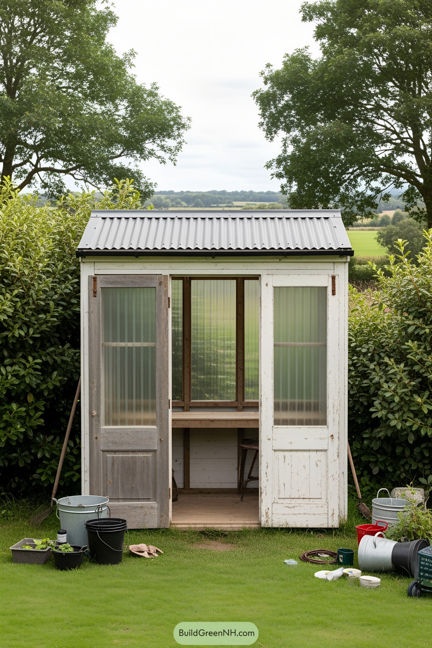 Small wooden potting shed in a garden