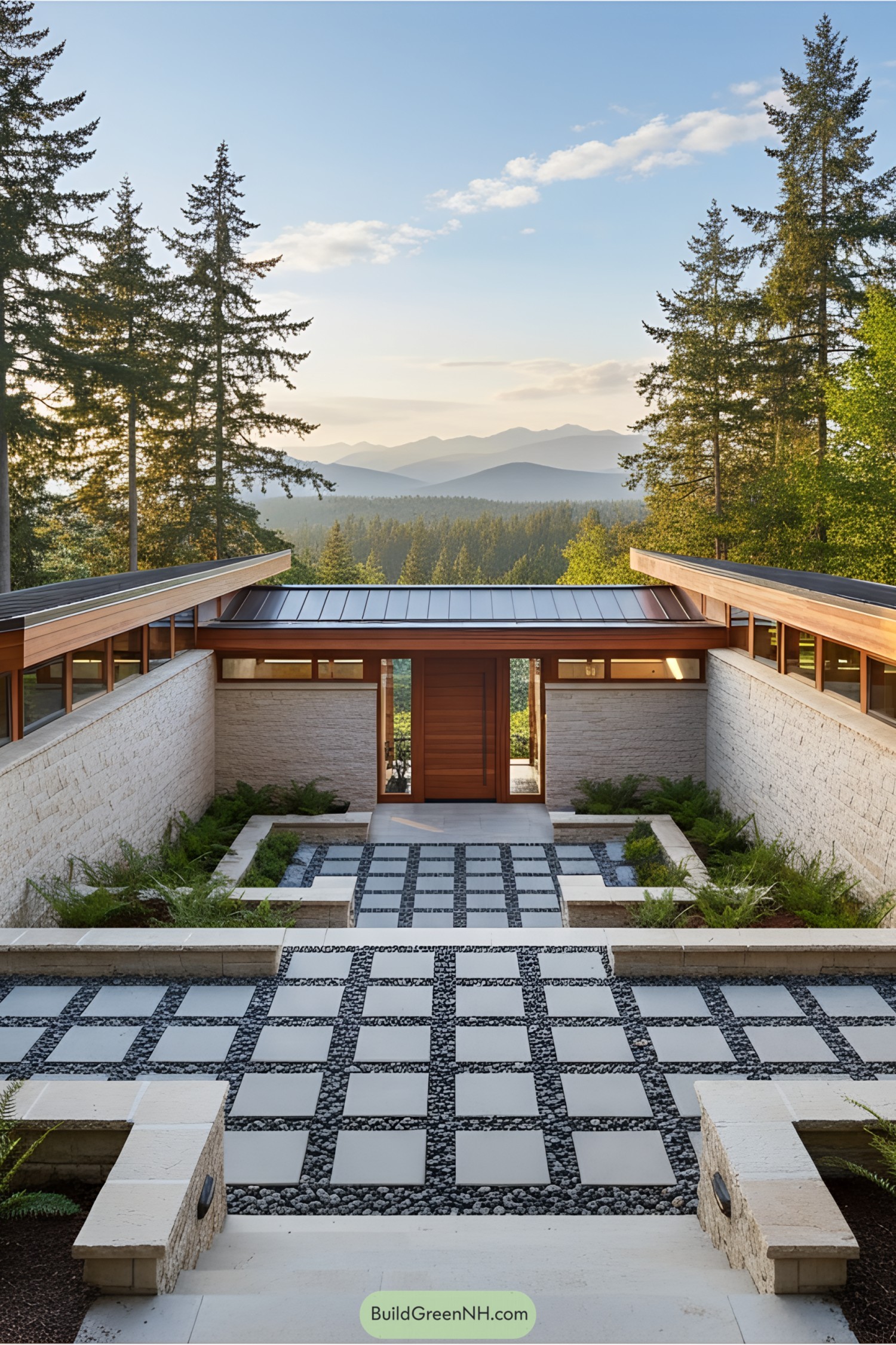 Contemporary U-shaped house on a hill with panoramic views