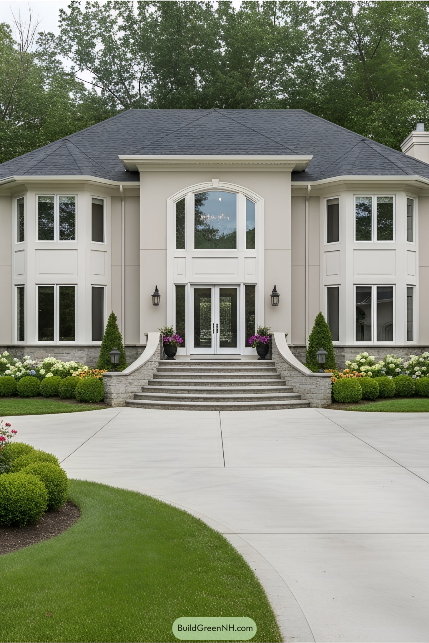 Chic suburban house with manicured lawn