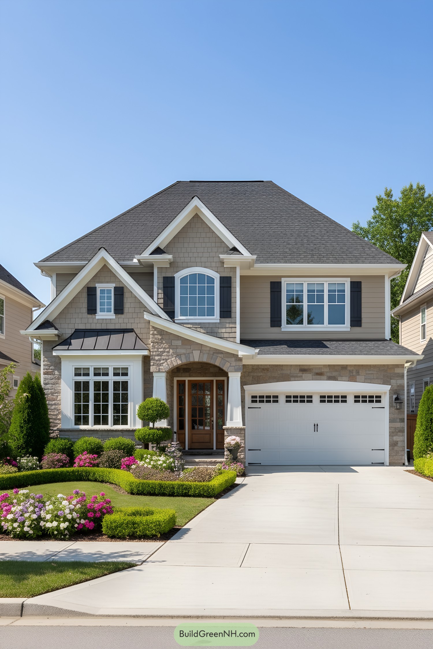 Modern suburban house with well-kept garden
