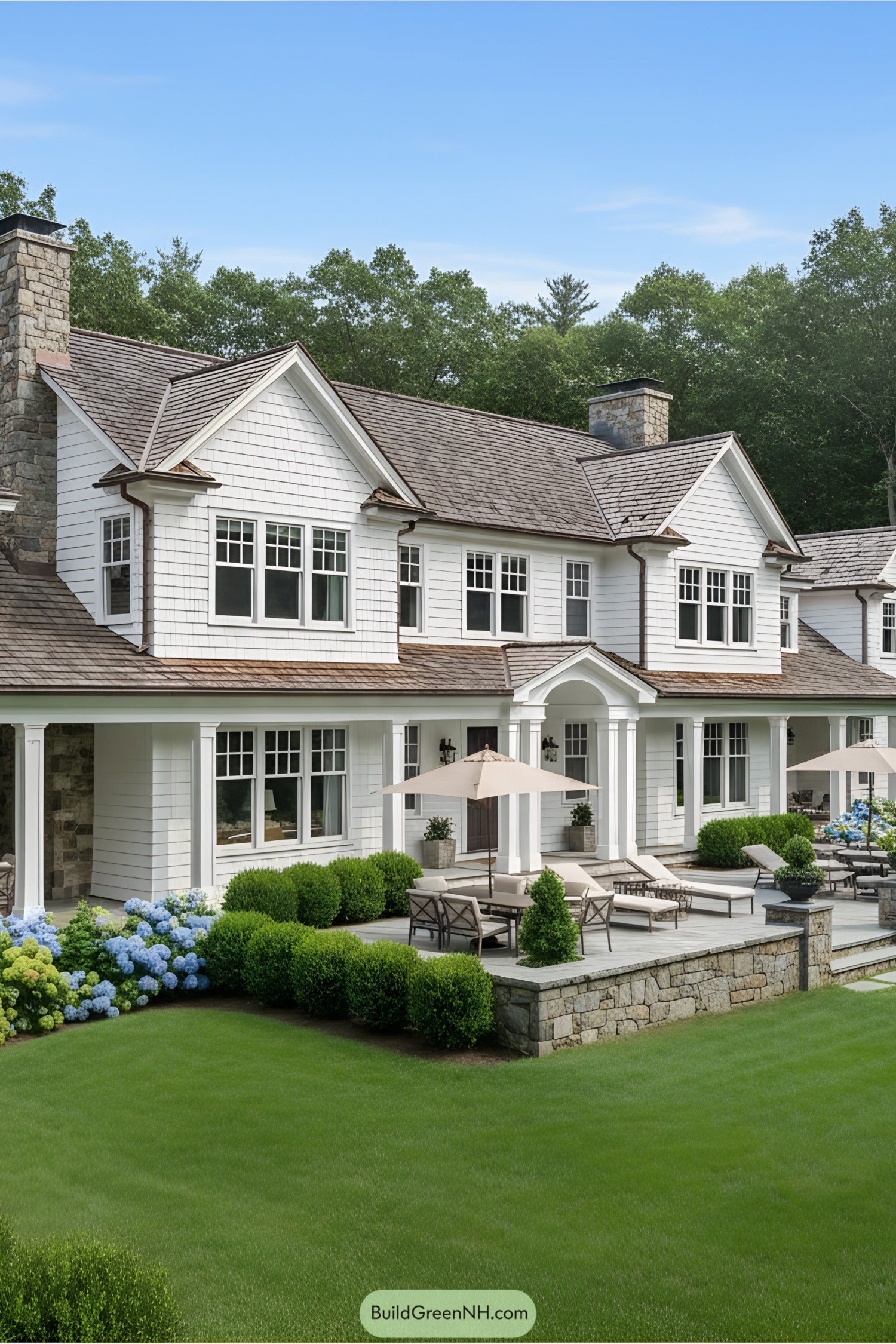 Elegant suburban house with lush greenery