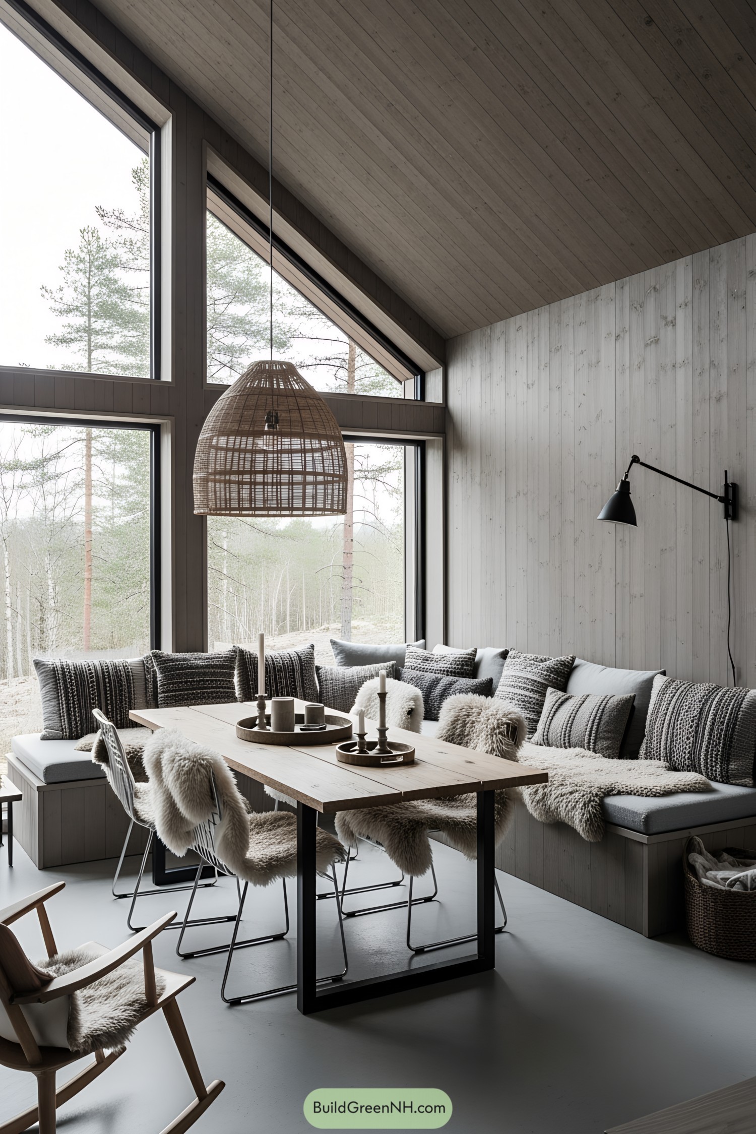Cozy Scandinavian cottage with large windows and minimalist decor