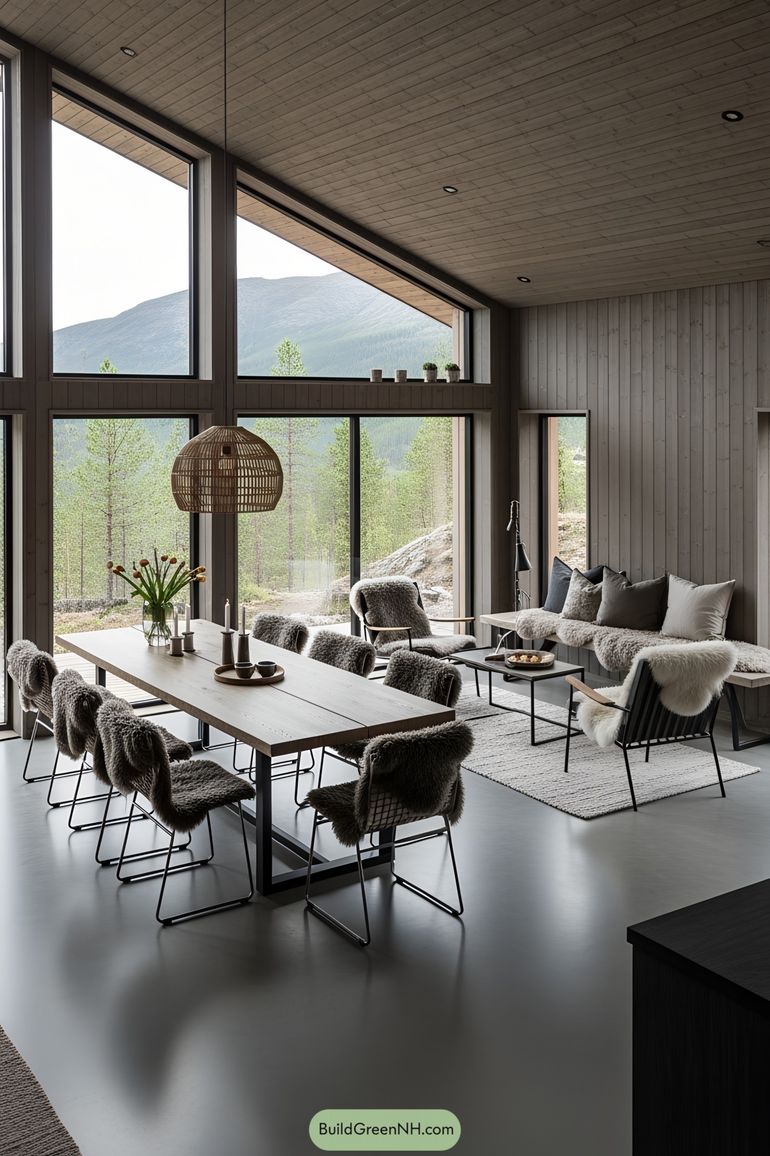 Warm Scandinavian interior with sheepskin accents