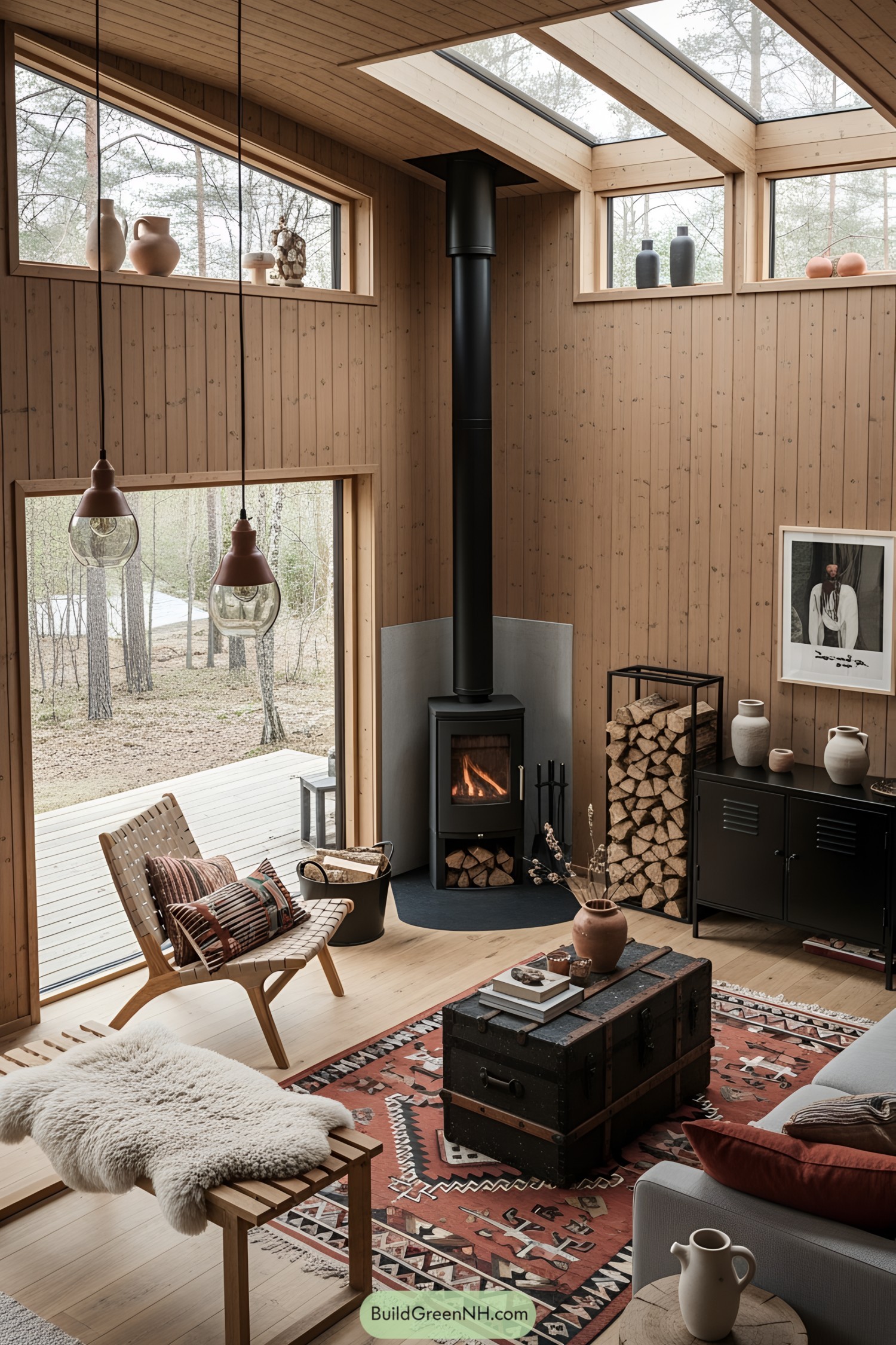Cozy Scandinavian cottage with a wood-burning stove and natural light