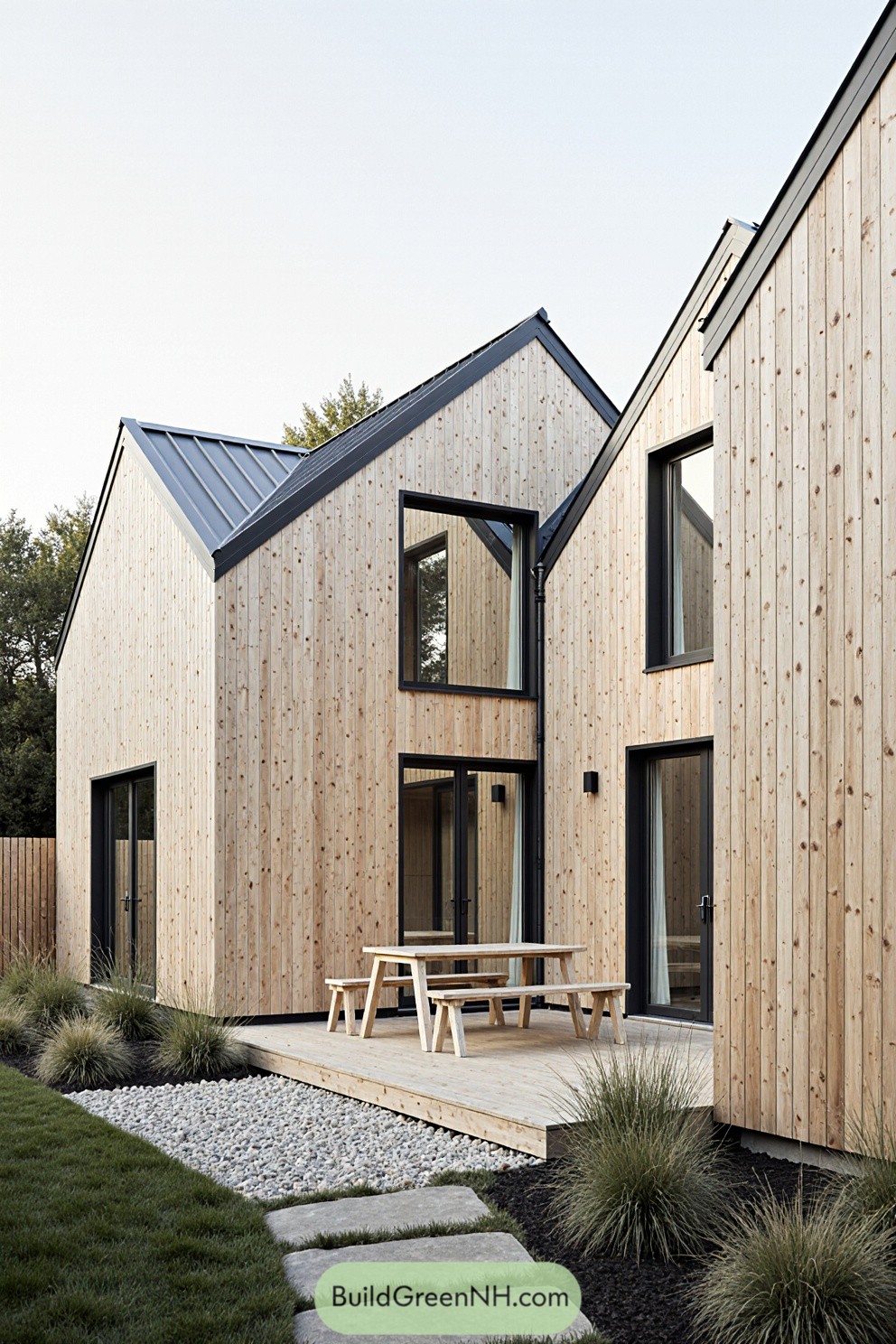 Modern eco cabin with wooden exterior and black accents