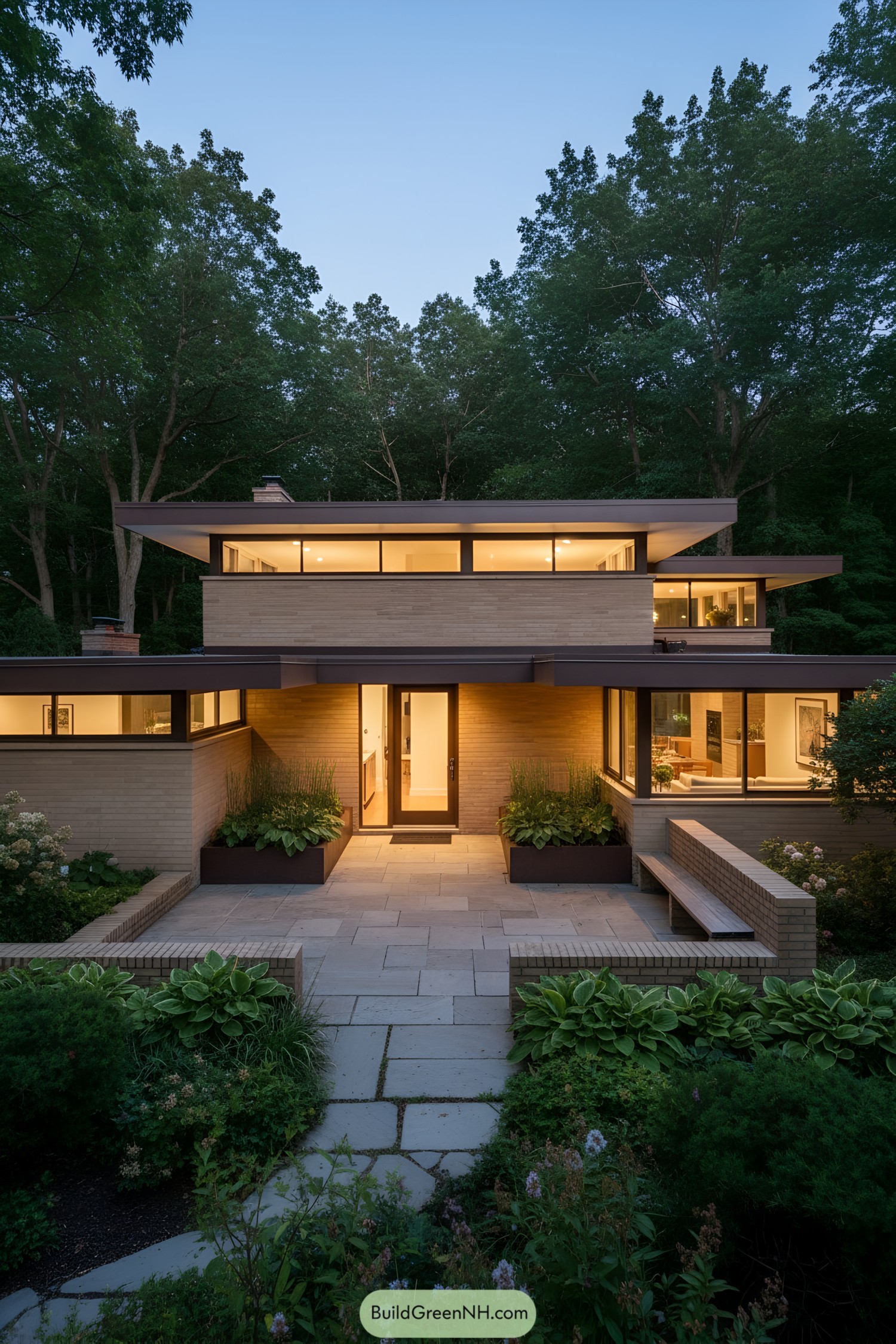 Chic split-level house nestled among trees
