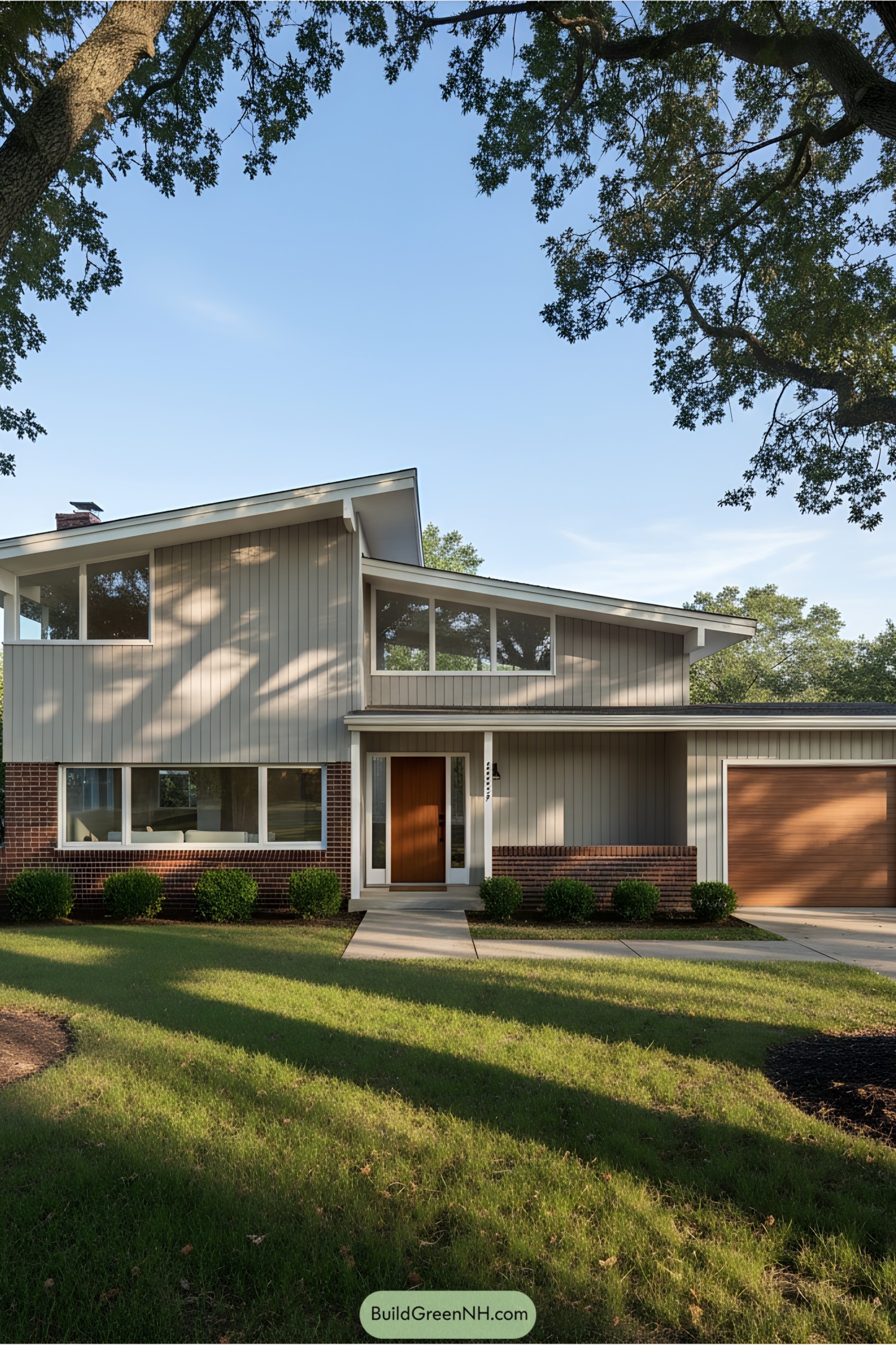 Mid-century modern house under clear blue sky