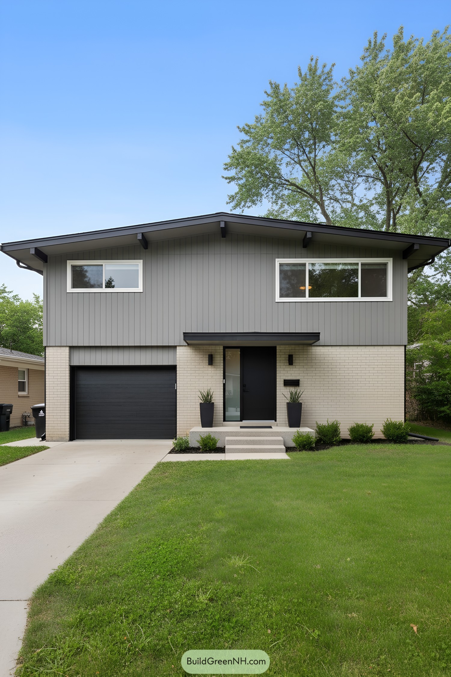 Mid-century modern split-level house with sleek lines