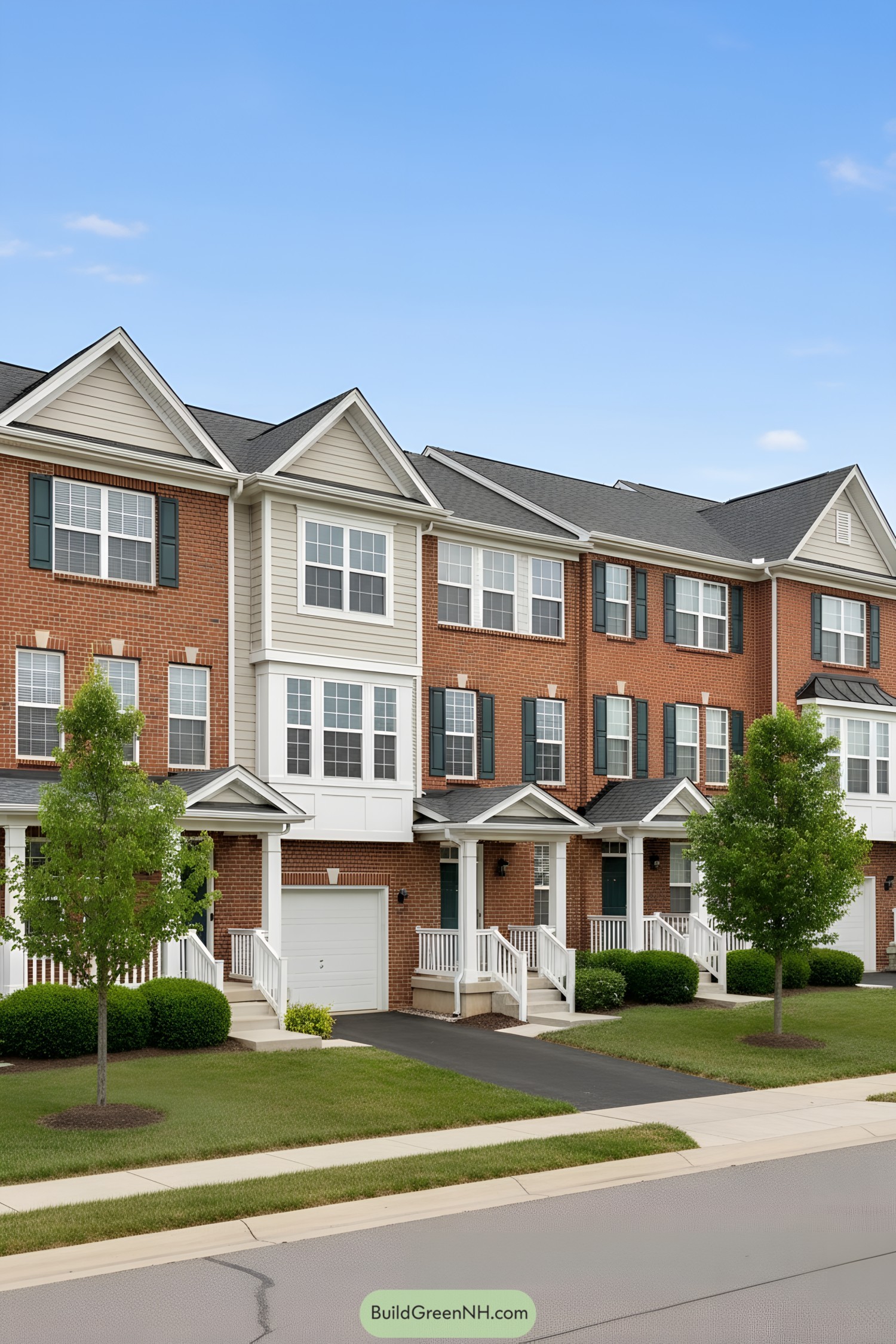 Suburban row of charming brick townhouses