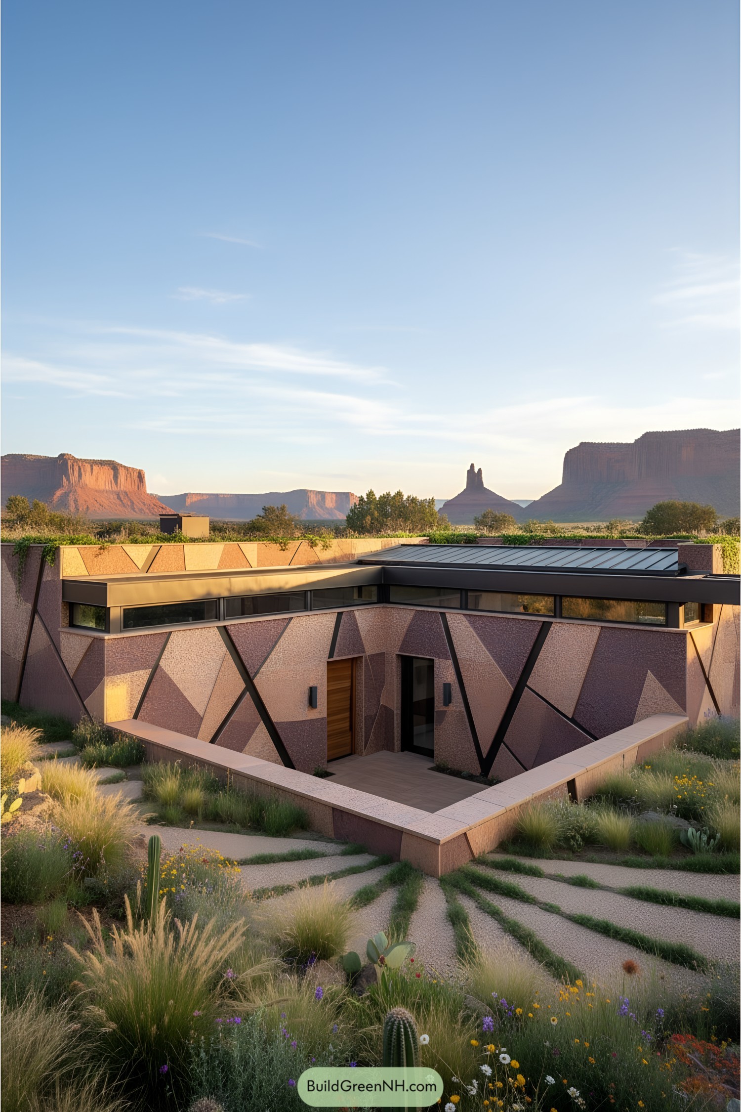 House with angular stone design in desert setting