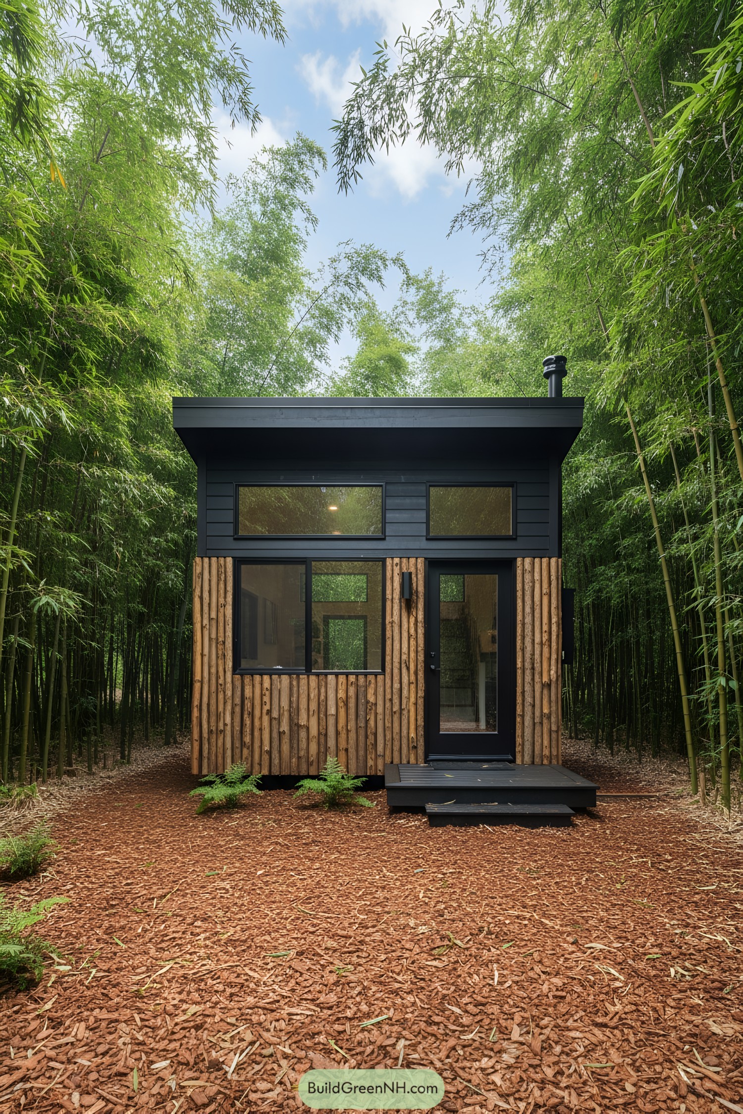 Tiny cabin nestled in a bamboo forest