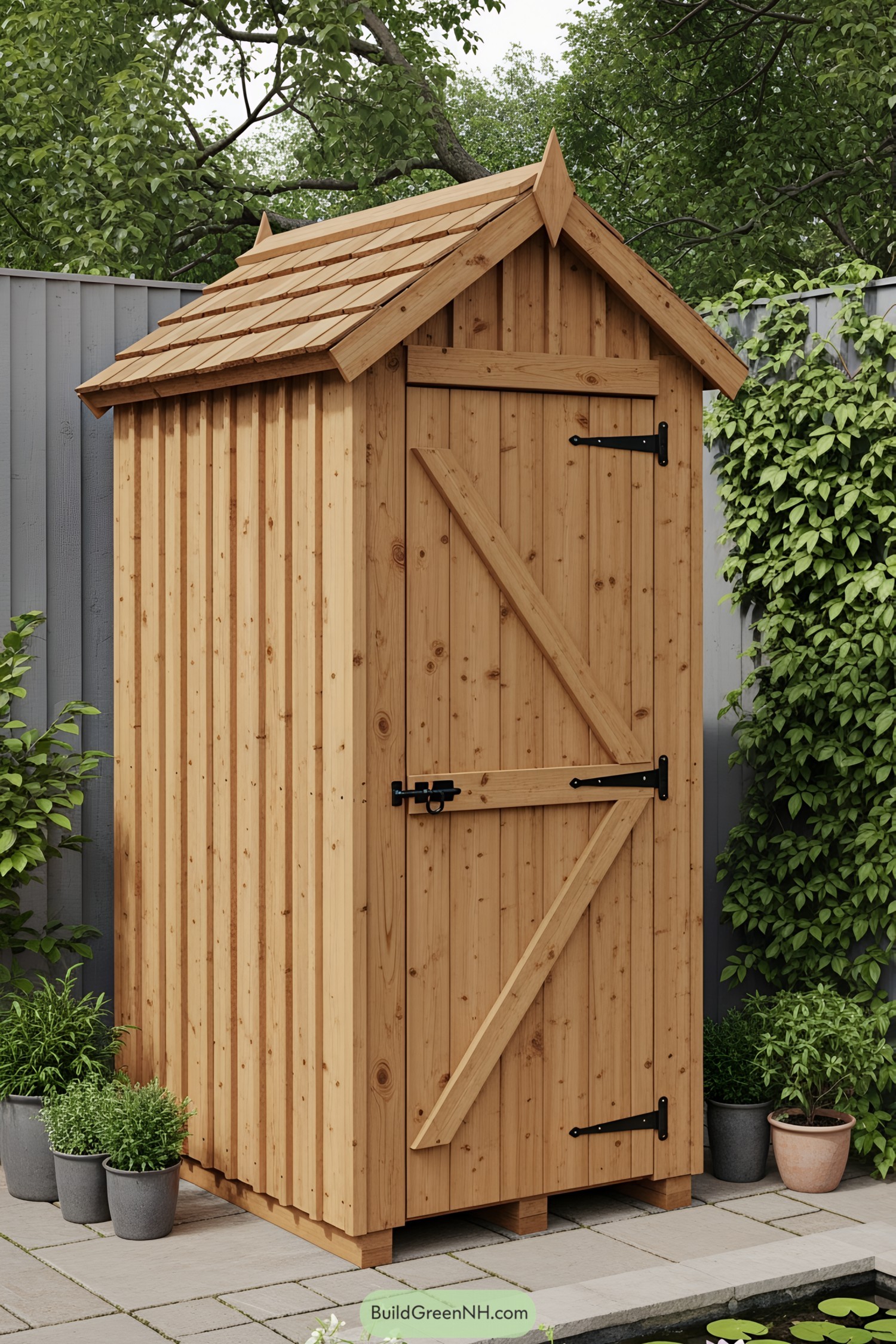 Compact wooden shed with sloped roof