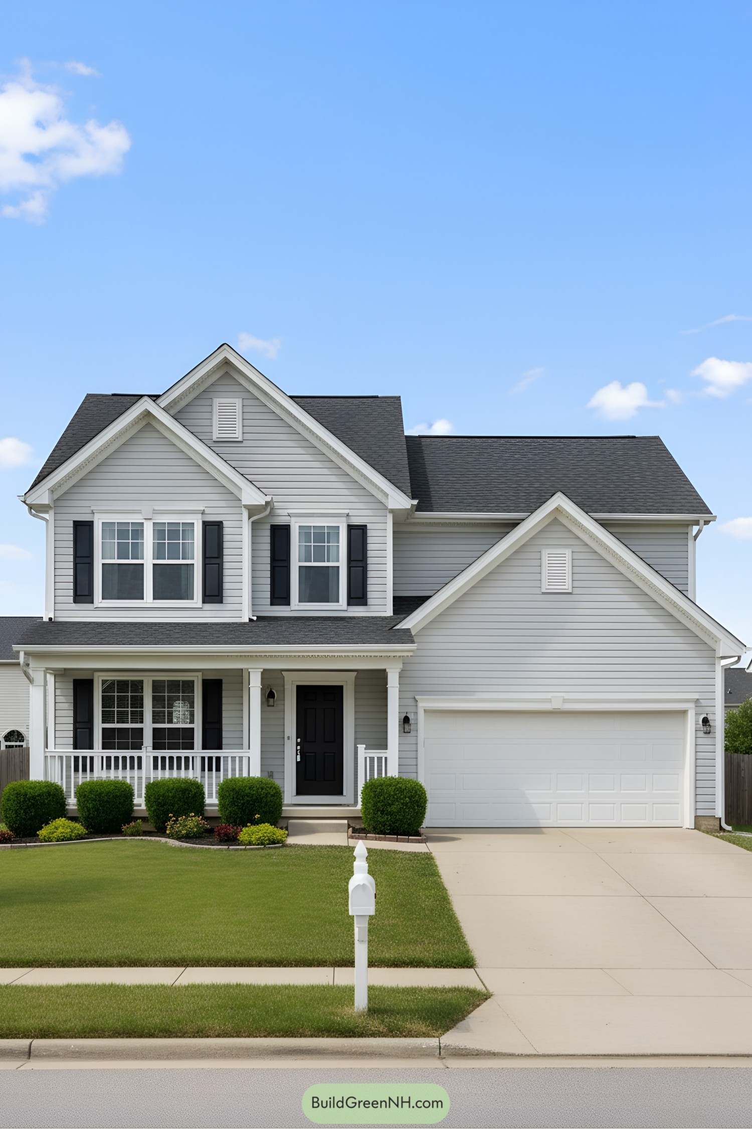Suburban house with a front porch and two stories