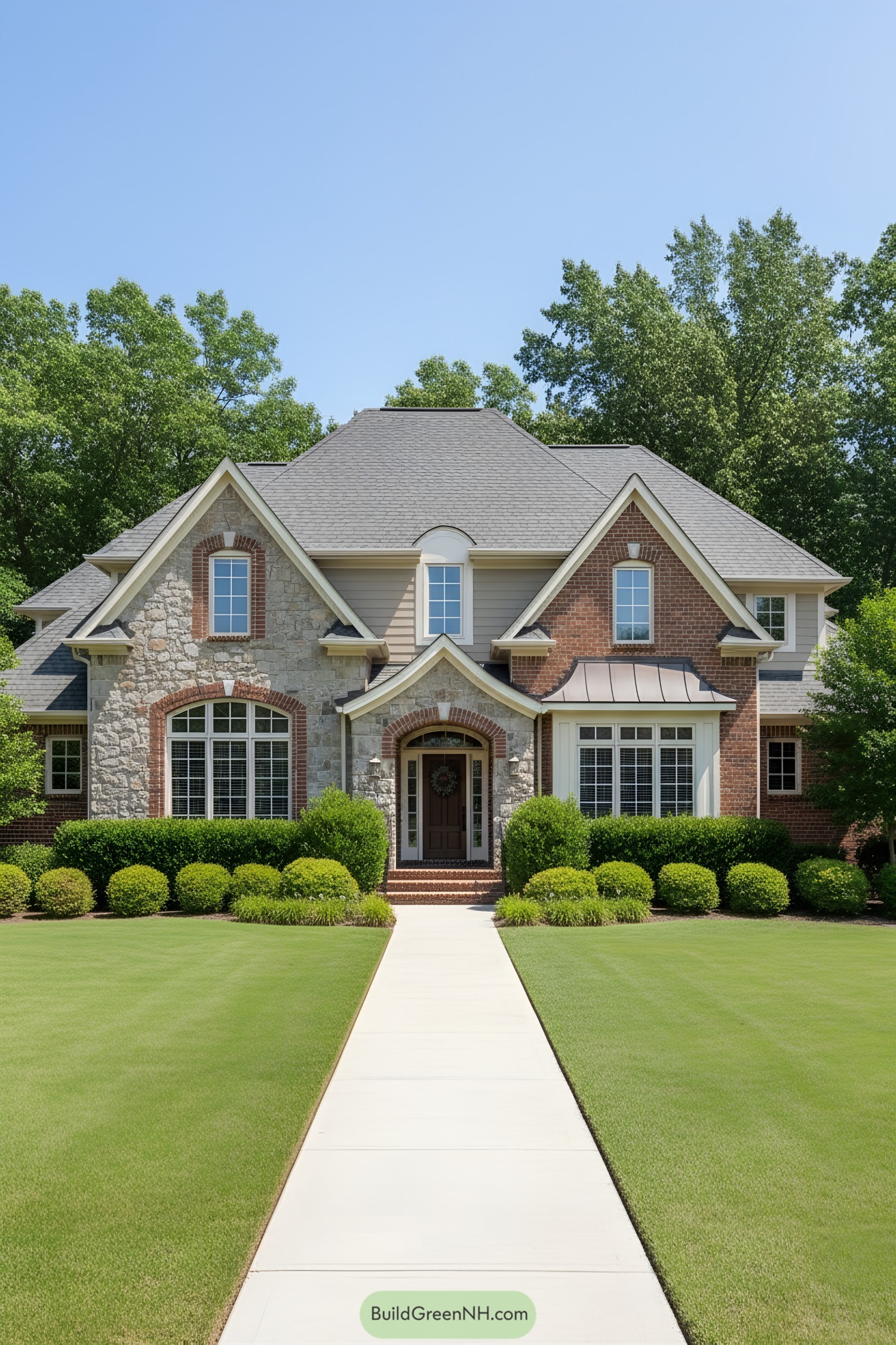 Traditional suburban house with lush front yard