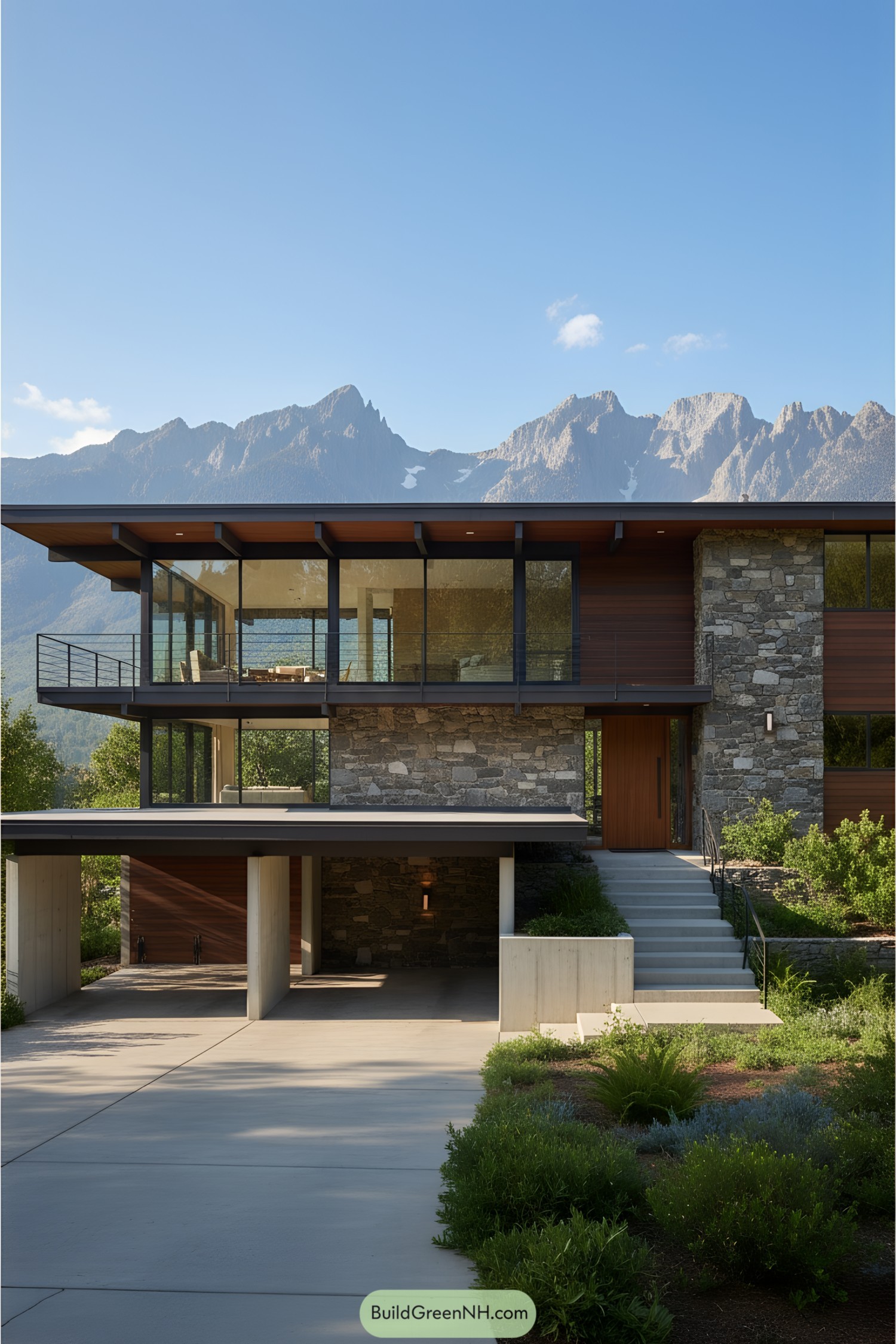 Two-story mid-century modern house with mountain view