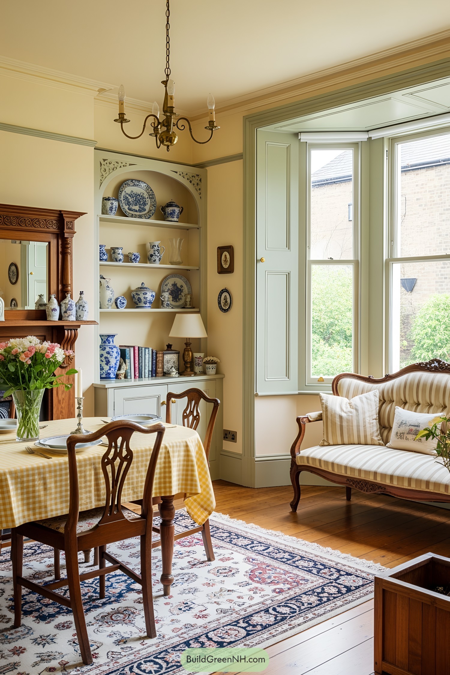 Cozy Victorian Cottage Interior with Antique Decor and Natural Light